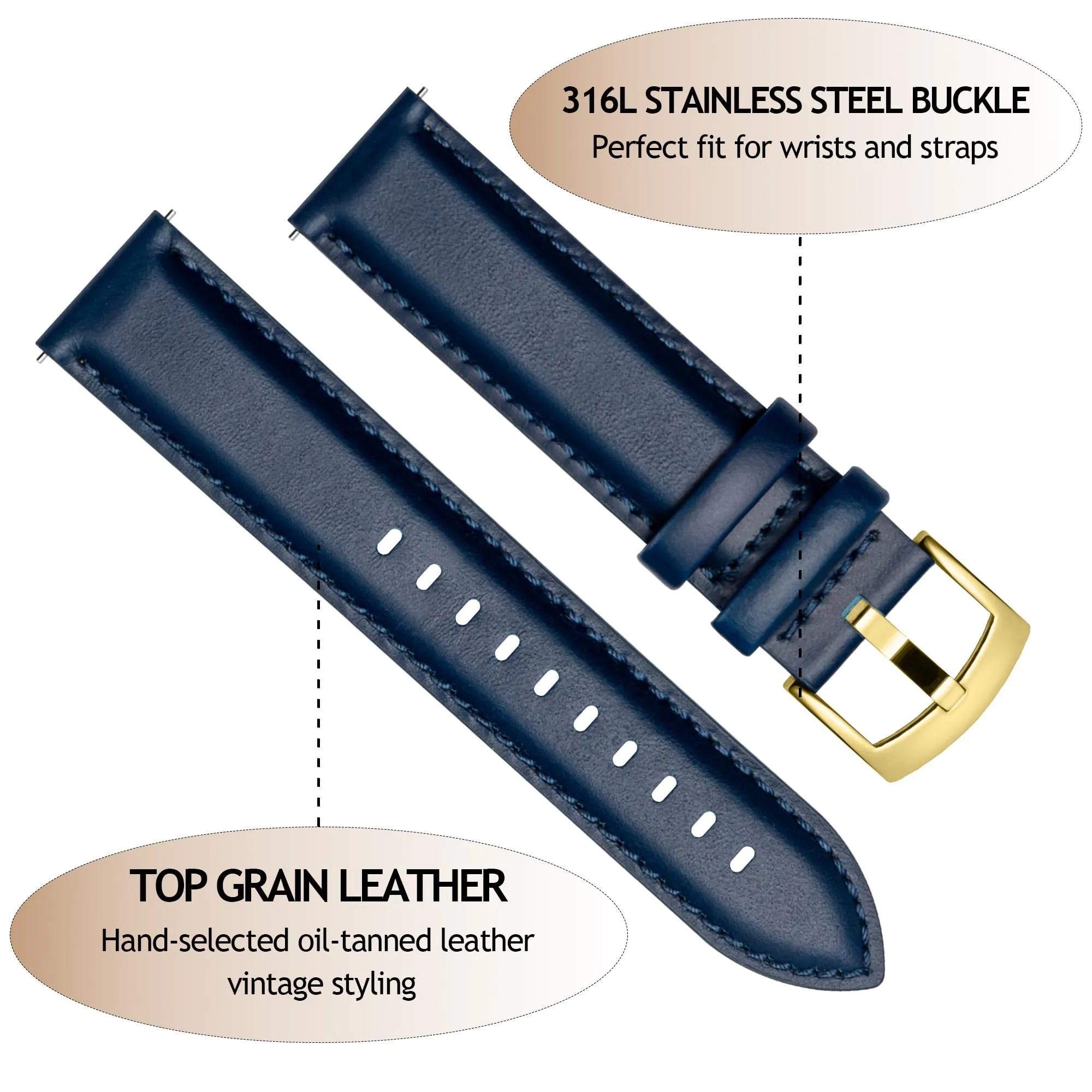 CORROPELLE Cinturini Orologio in Pelle a Sgancio Rapido 18mm 19mm 20mm 21mm 22mm, Elegante Cinturino Vera Pelle Alta qualità Cinturini Ricambio per Uomo Donna, Orologio e Smartwatch - immagine 2