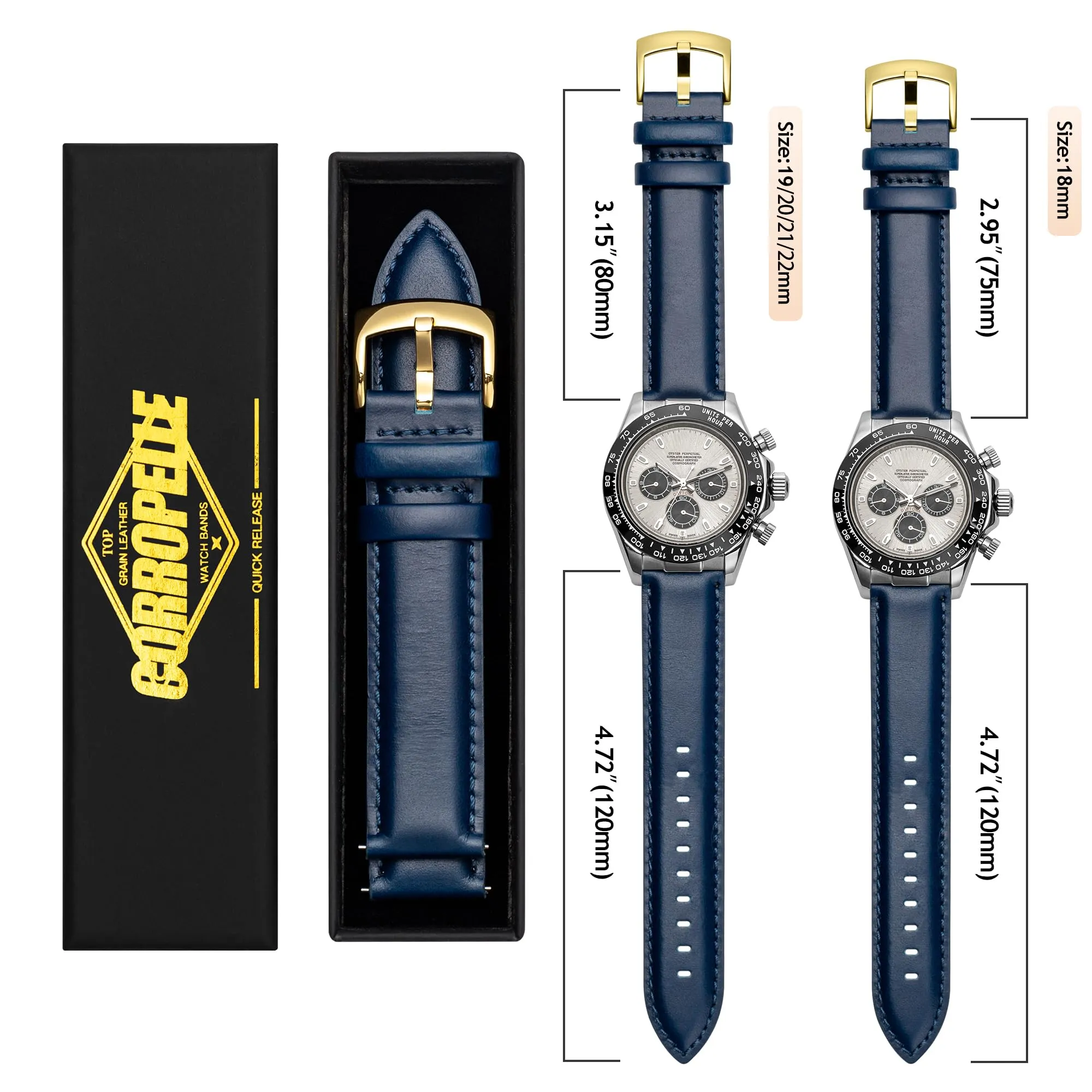 CORROPELLE Cinturini Orologio in Pelle a Sgancio Rapido 18mm 19mm 20mm 21mm 22mm, Elegante Cinturino Vera Pelle Alta qualità Cinturini Ricambio per Uomo Donna, Orologio e Smartwatch - immagine 7