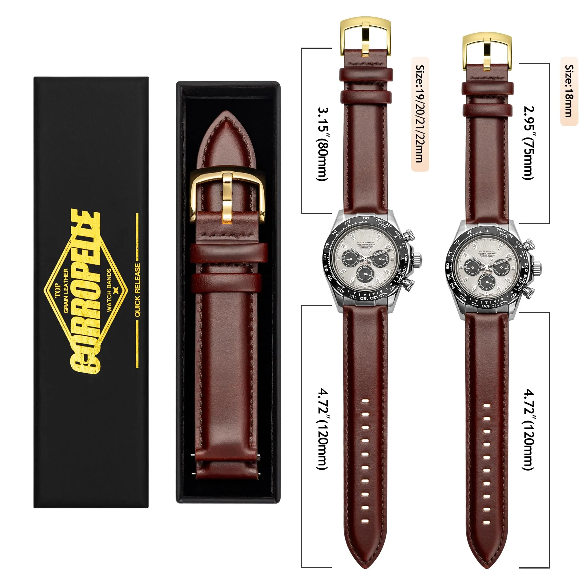 CORROPELLE Cinturini Orologio in Pelle a Sgancio Rapido 18mm 19mm 20mm 21mm 22mm, Elegante Cinturino Vera Pelle Alta qualità Cinturini Ricambio per Uomo Donna, Orologio e Smartwatch - immagine 7
