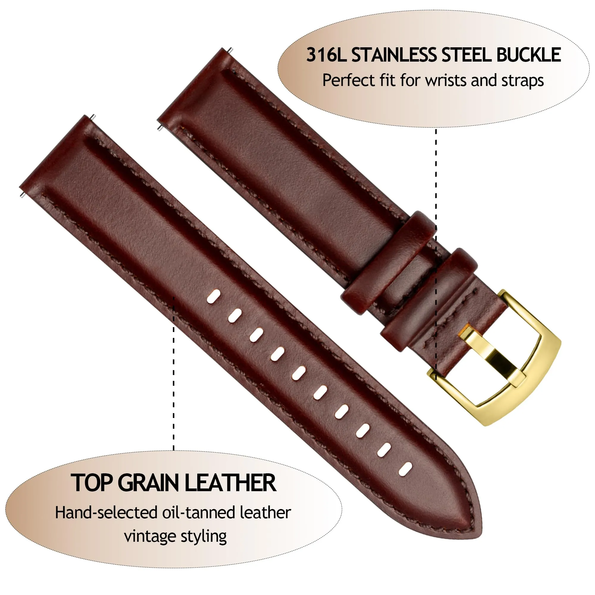 CORROPELLE Cinturini Orologio in Pelle a Sgancio Rapido 18mm 19mm 20mm 21mm 22mm, Elegante Cinturino Vera Pelle Alta qualità Cinturini Ricambio per Uomo Donna, Orologio e Smartwatch - immagine 2