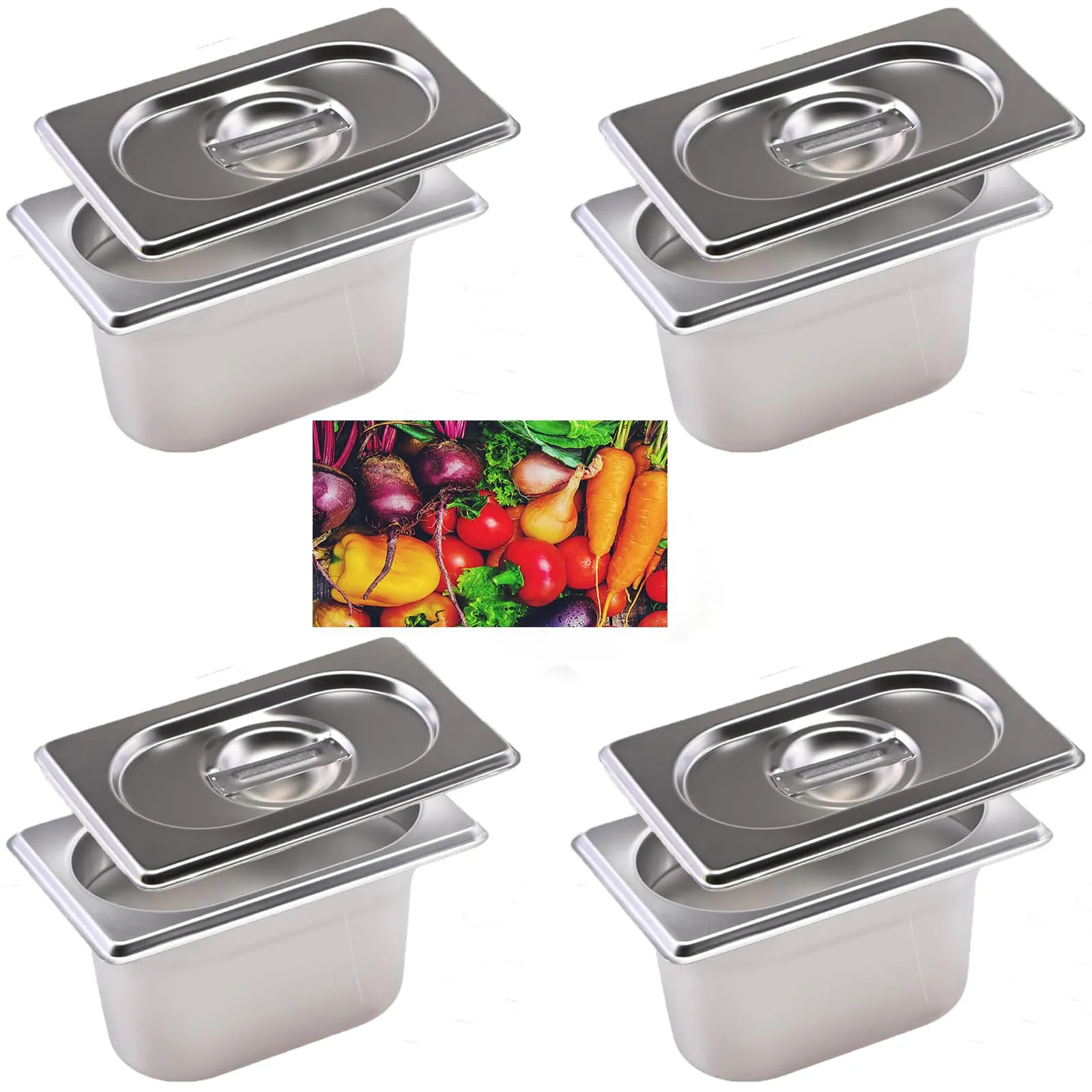 ORFCP 4 Pezzi Contenitori GN 1/9, Contenitori Gastro, in Acciaio Inox con Coperchio - immagine 1