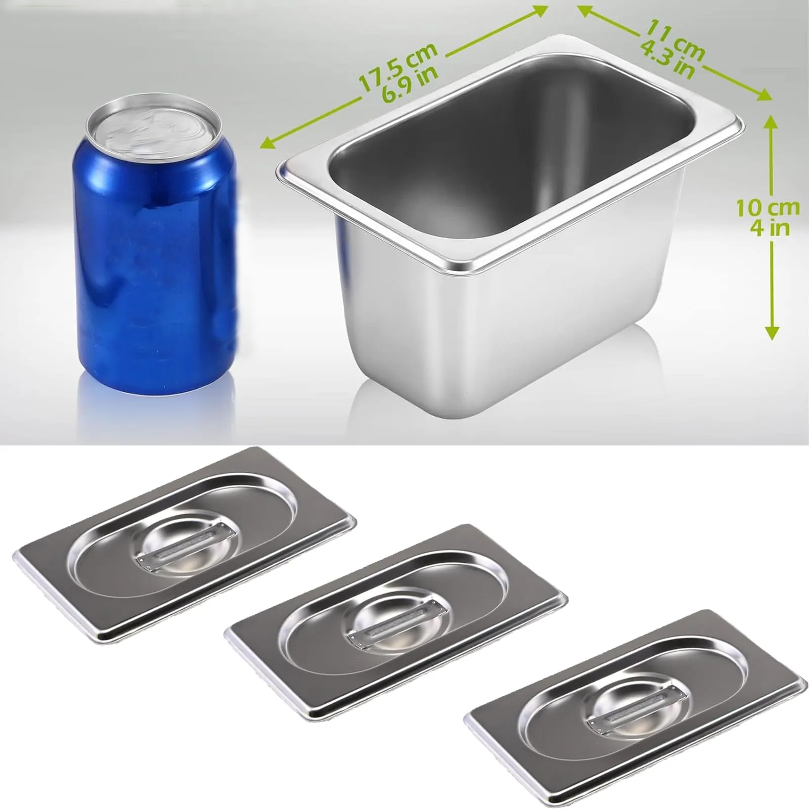 ORFCP 4 Pezzi Contenitori GN 1/9, Contenitori Gastro, in Acciaio Inox con Coperchio - immagine 5