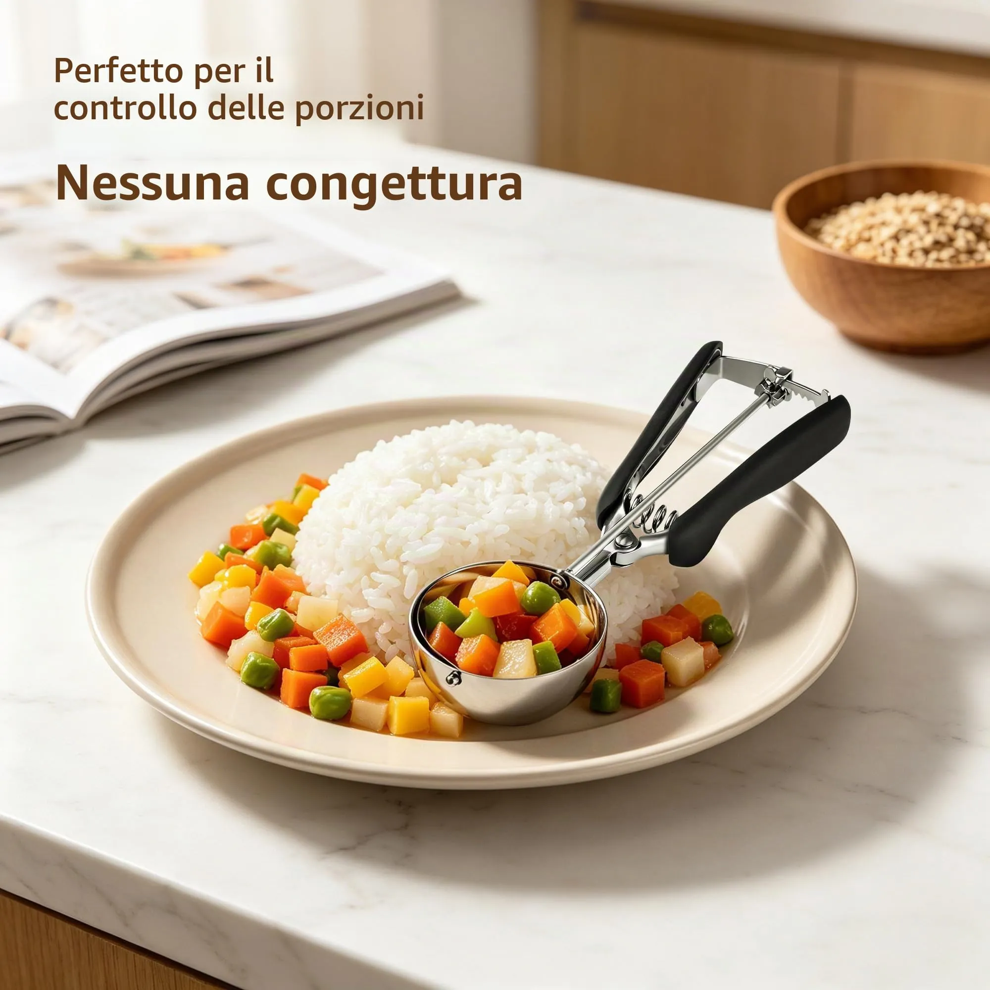 TJ POP Paletta grande per gelato, 7 cm, in acciaio inox, con rilascio facile, buona presa per gelato, polpette di melone, polpette e purè di patate - immagine 4