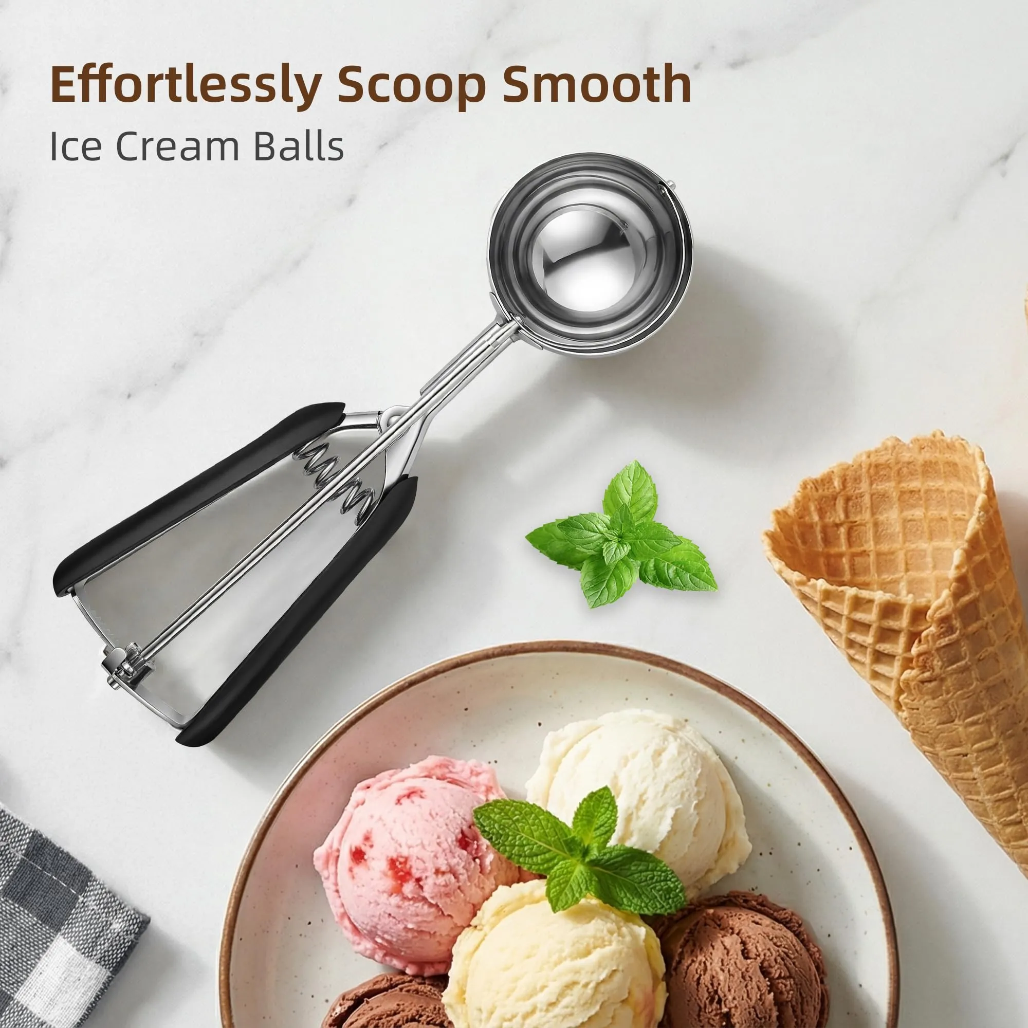 TJ POP Paletta grande per gelato, 7 cm, in acciaio inox, con rilascio facile, buona presa per gelato, polpette di melone, polpette e purè di patate - immagine 5