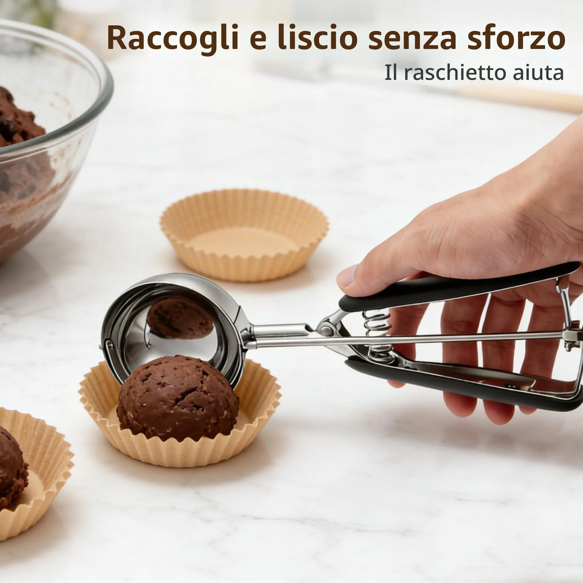 TJ POP Paletta grande per gelato, 7 cm, in acciaio inox, con rilascio facile, buona presa per gelato, polpette di melone, polpette e purè di patate - immagine 6