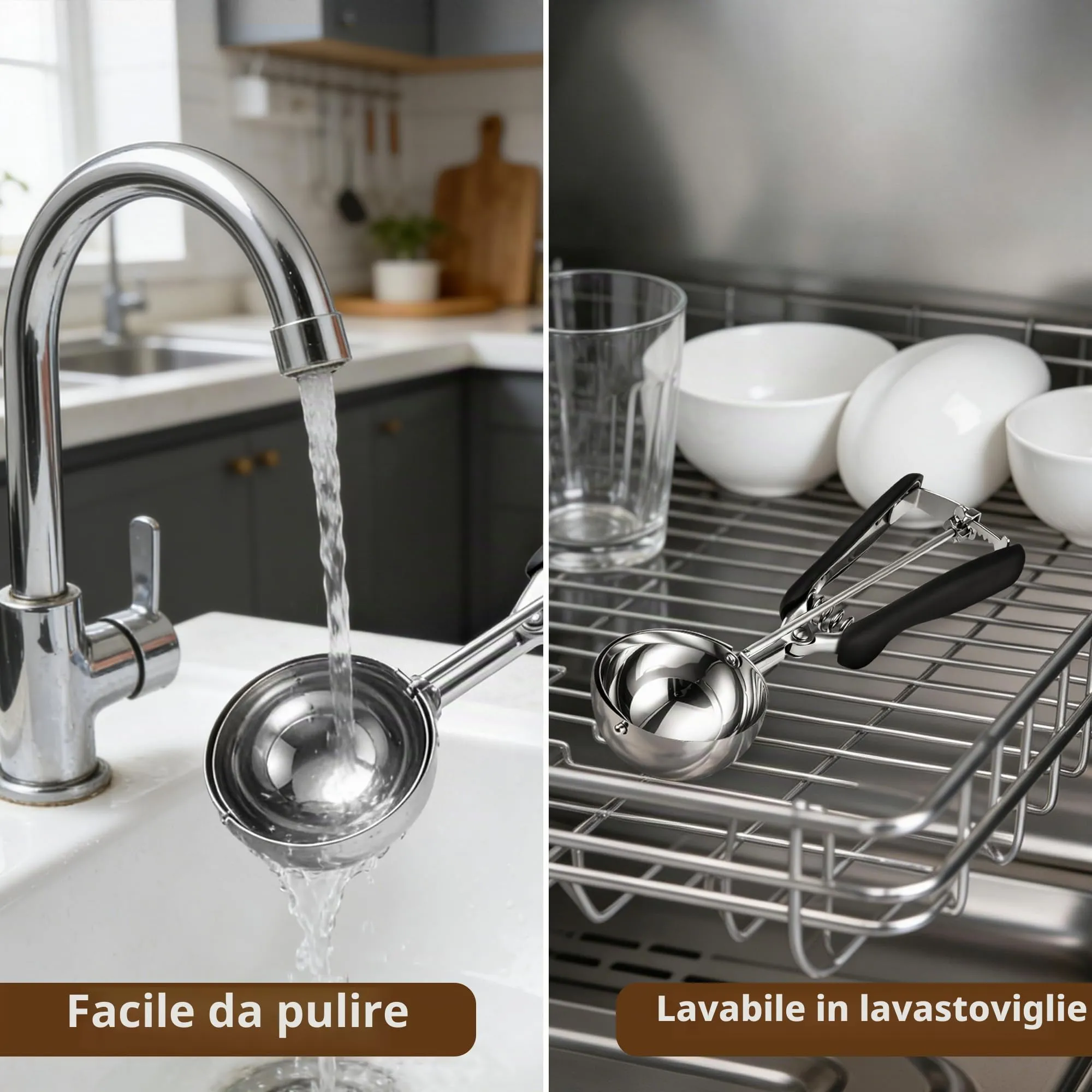 TJ POP Paletta grande per gelato, 7 cm, in acciaio inox, con rilascio facile, buona presa per gelato, polpette di melone, polpette e purè di patate - immagine 7