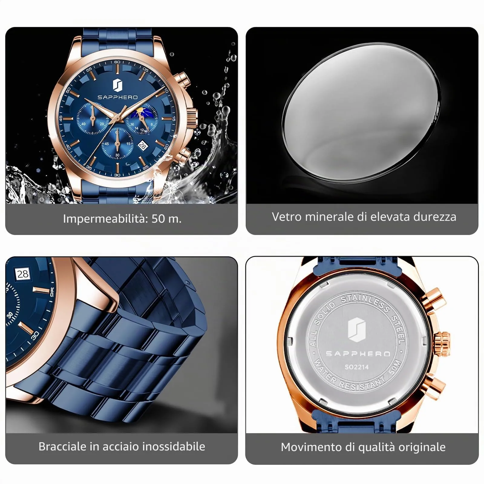 BENYAR BY Orologio da uomo quarzo analogico Cronografi Orologi uomo Regali - immagine 5