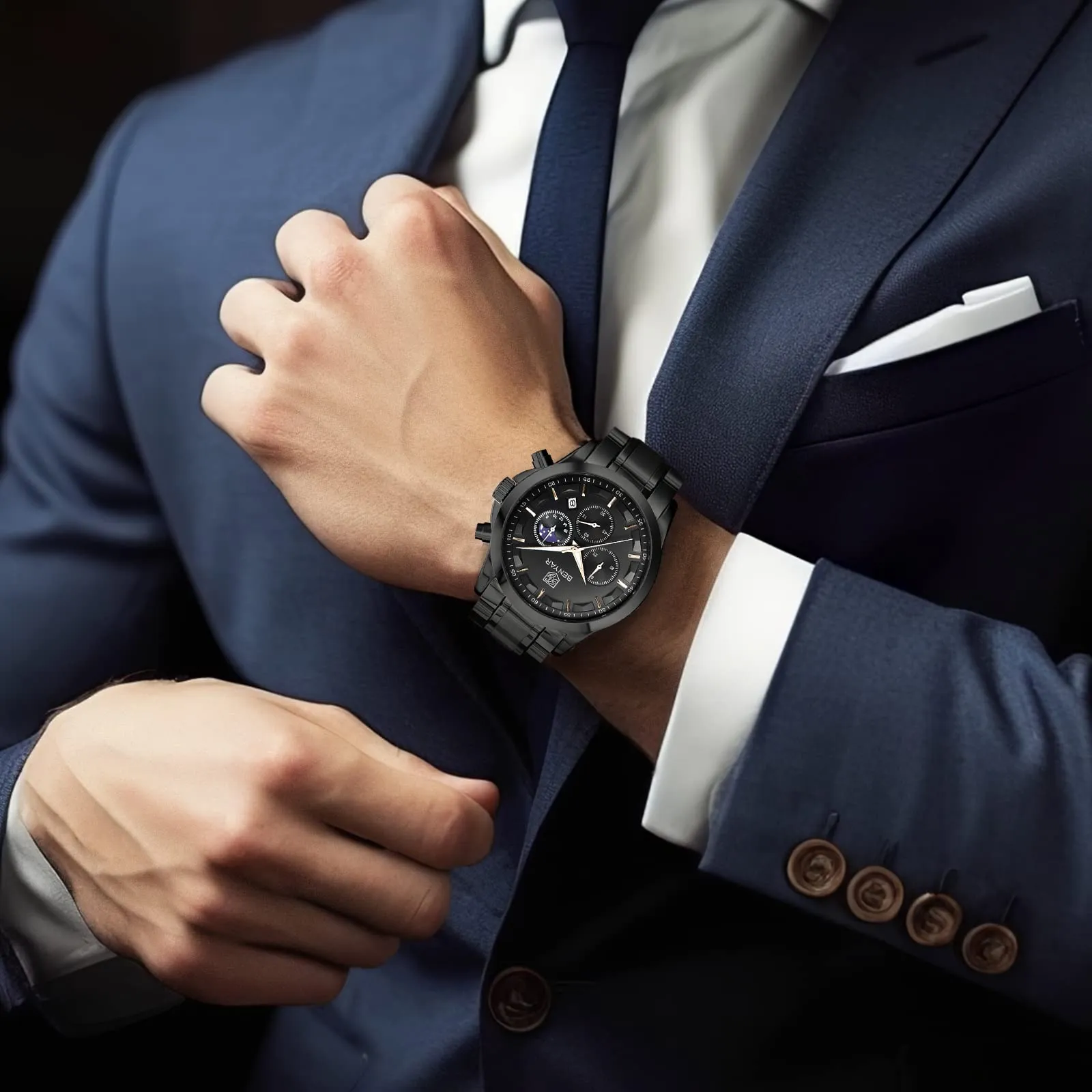 BENYAR BY Orologio da uomo quarzo analogico Cronografi Orologi uomo Regali - immagine 2