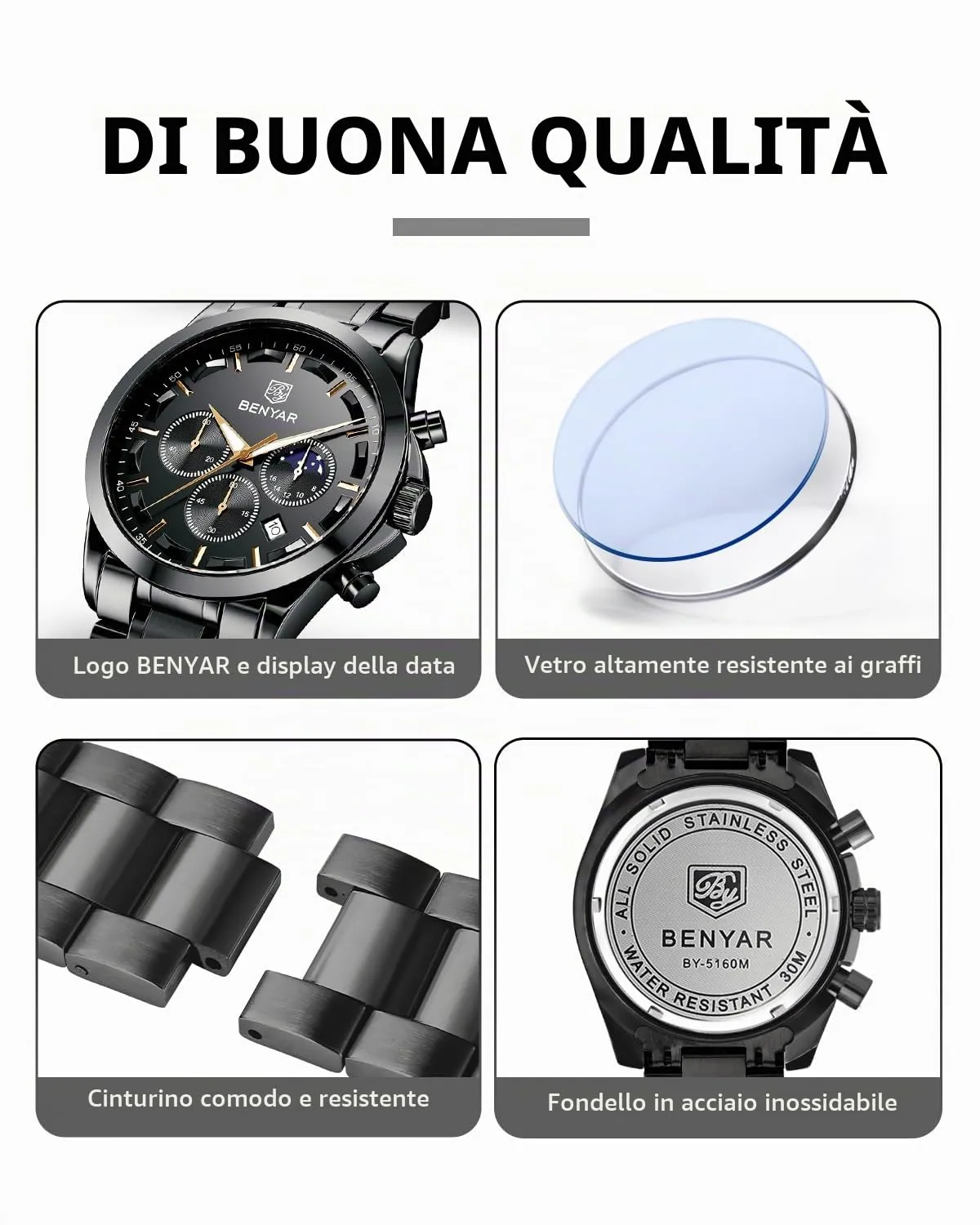 BENYAR BY Orologio da uomo quarzo analogico Cronografi Orologi uomo Regali - immagine 4
