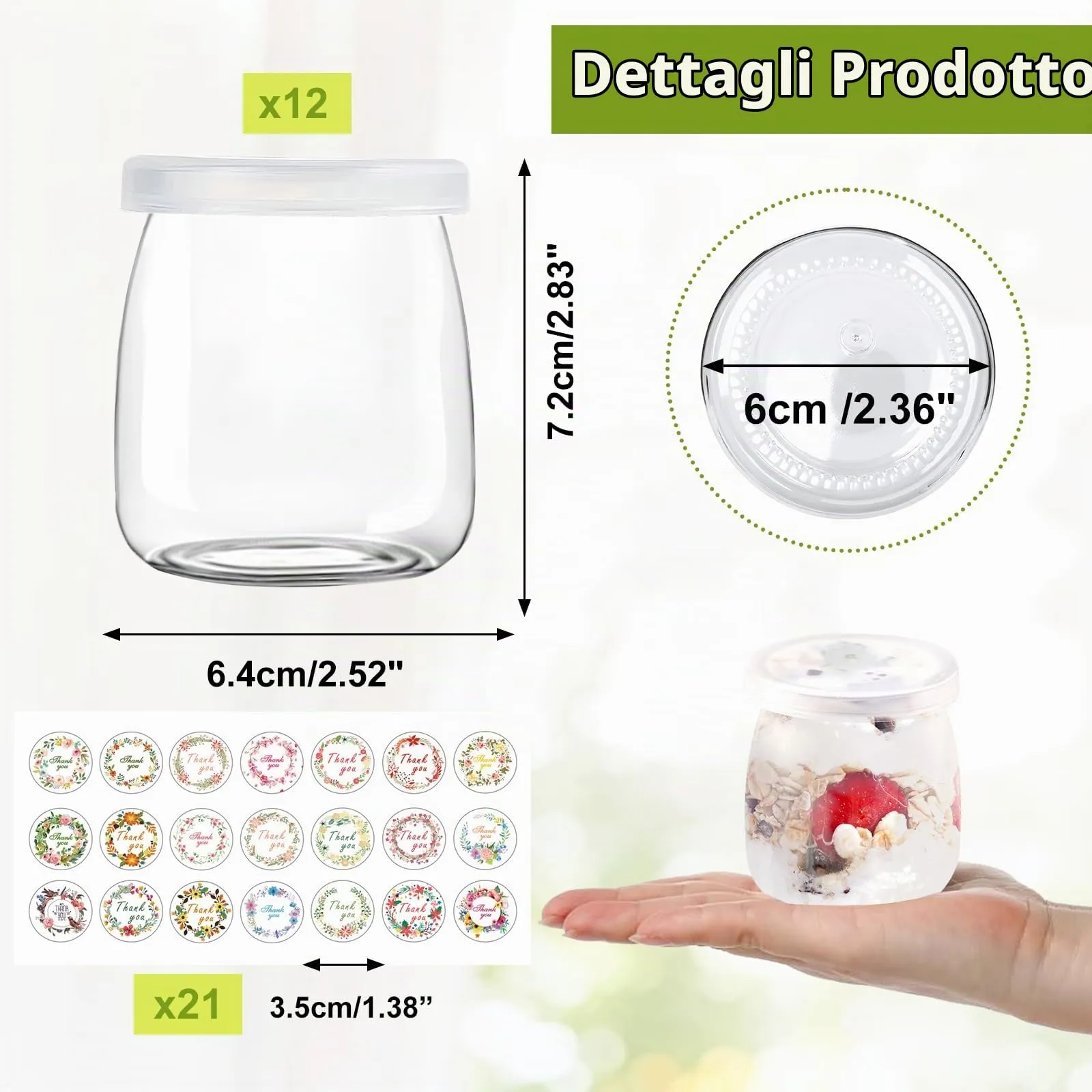 12 PCS Barattoli Vetro con Coperchio,150 ml,Vasetti da Yogurt in Vetro - immagine 3