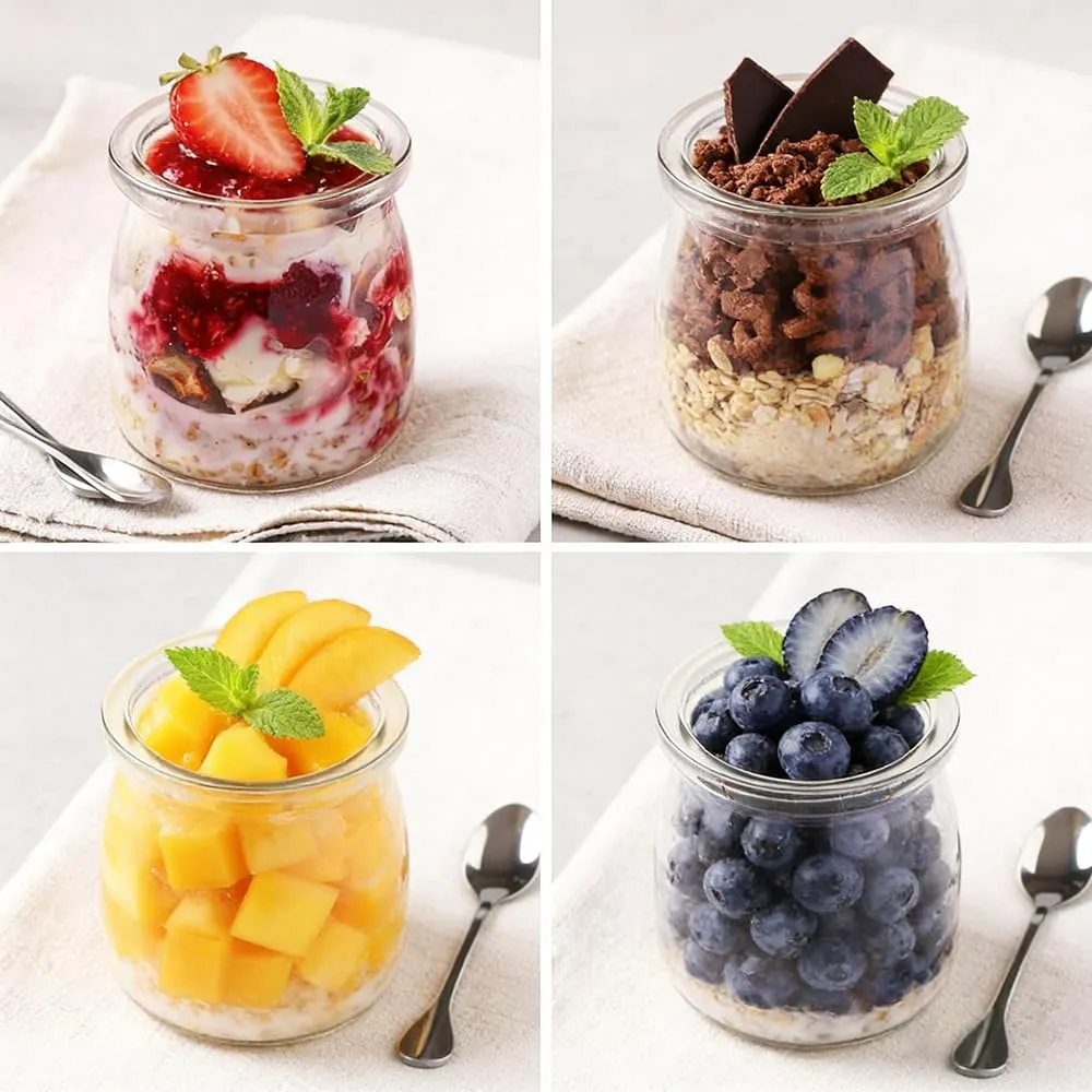 12 PCS Barattoli Vetro con Coperchio,150 ml,Vasetti da Yogurt in Vetro - immagine 4
