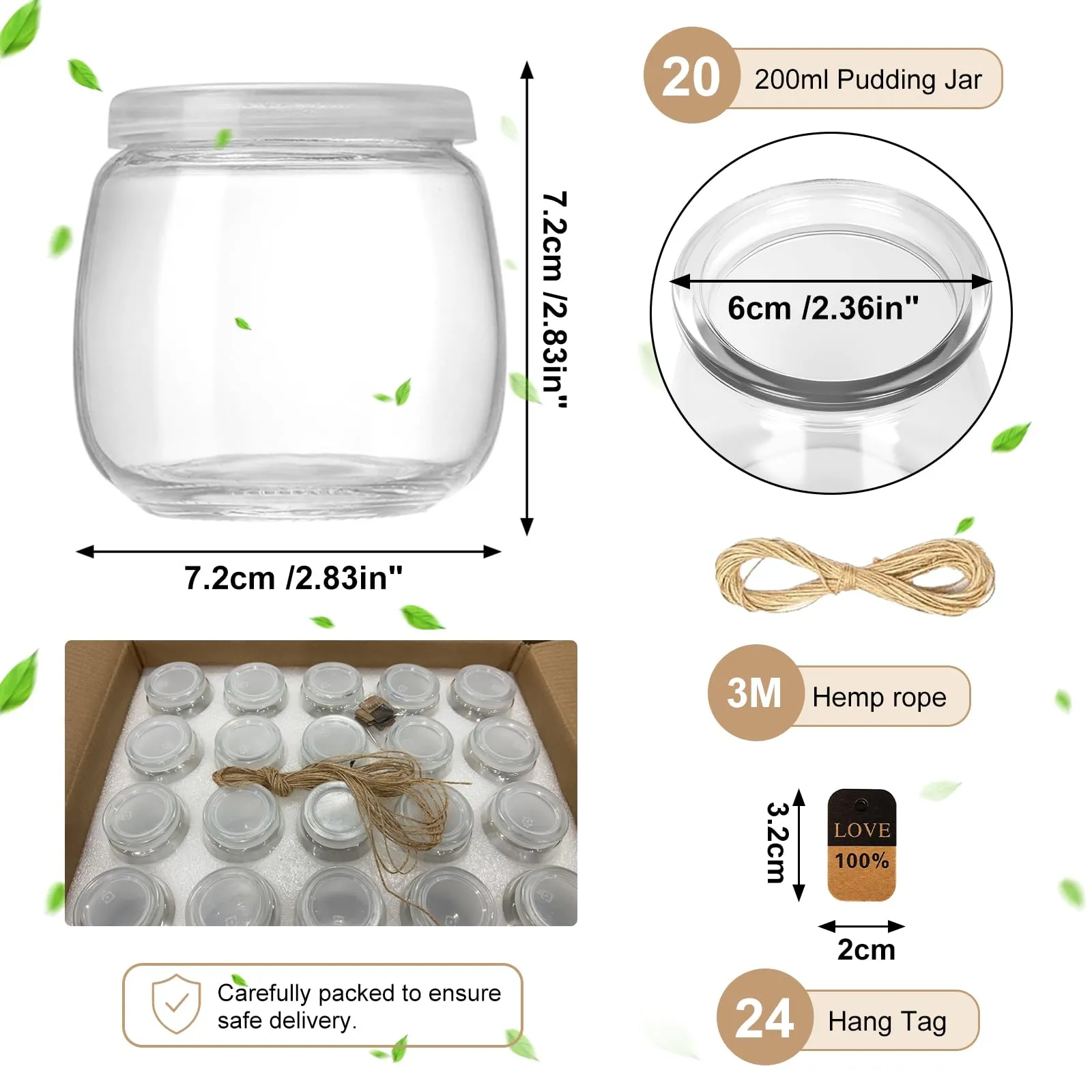 UBBOY Set di 20 Barattoli per Yogurt con Coperchio, 200 ml, Trasparenti - immagine 3