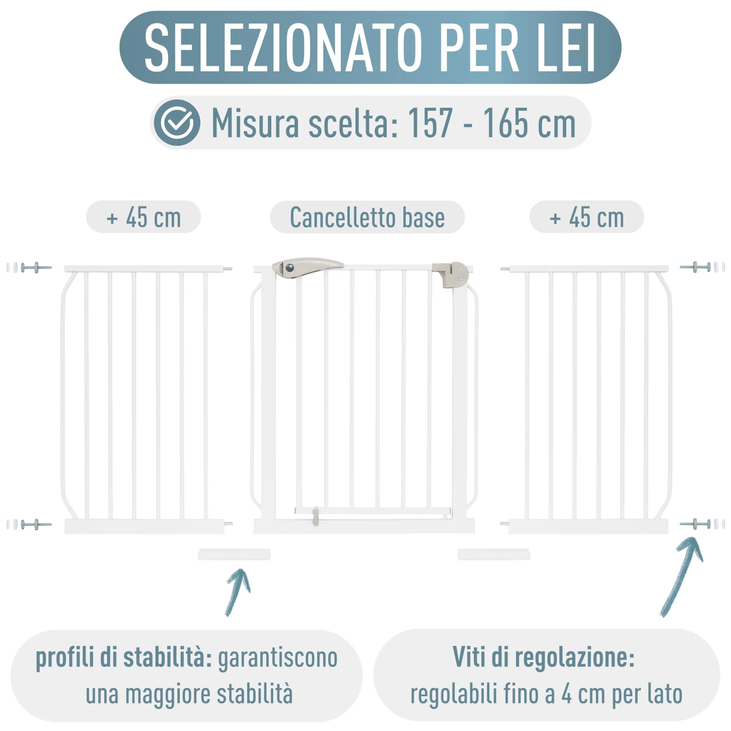 IB STYLE Cancelletto per Bambini di Sicurezza Berrin 58-185 cm - Scale e Porte, Senza forature, Metallo, 90° Stop, Divisorio per interni, Bianco, 157-165 cm - immagine 8