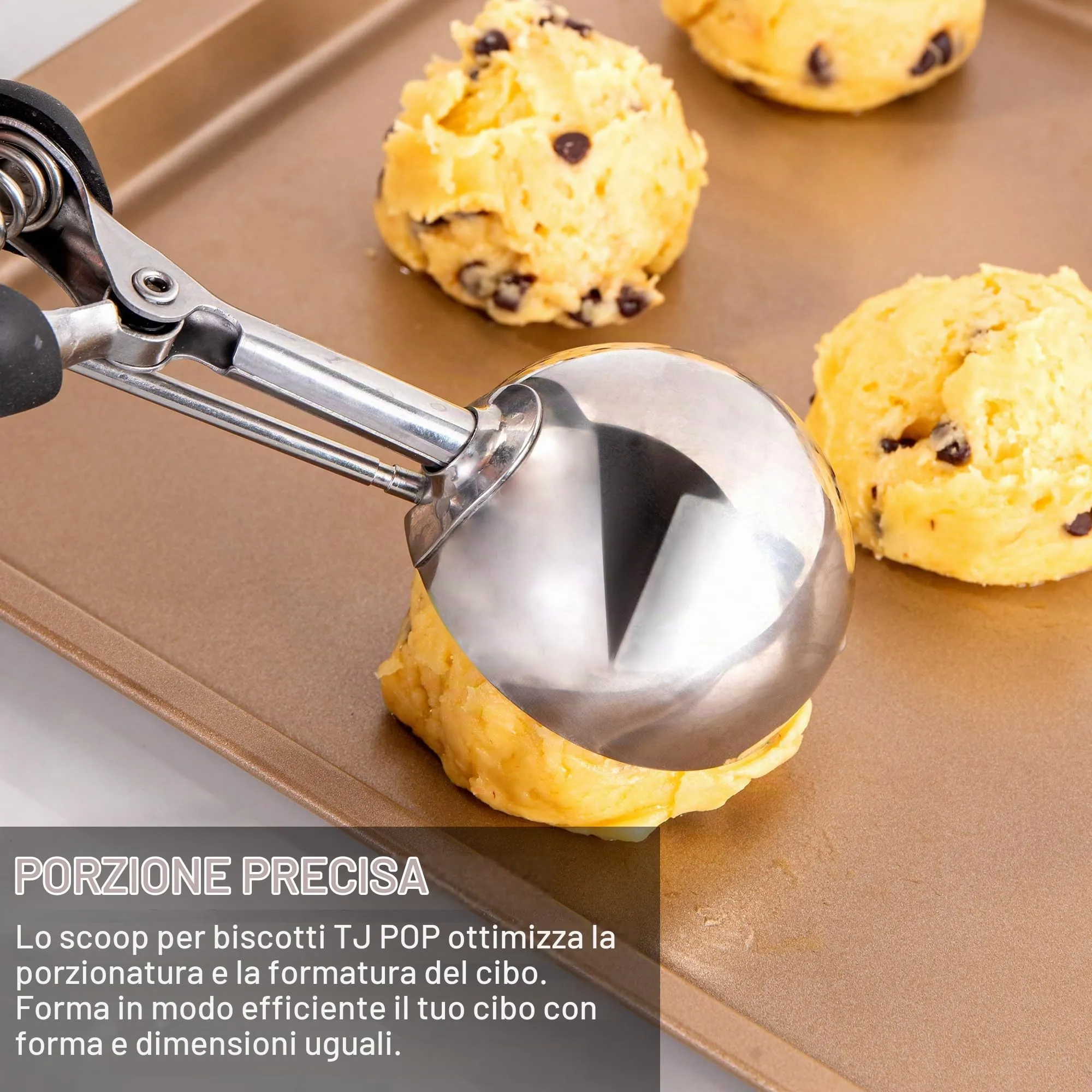 Porzionatore Per Gelato 60mm, Cucchiaio Gelato, TJ POP Paletta Per Gelato In Acciaio Inox Con Grilletto E Manico Confortevole Per Palla Gelato, Cottura, Palla Melone - immagine 4