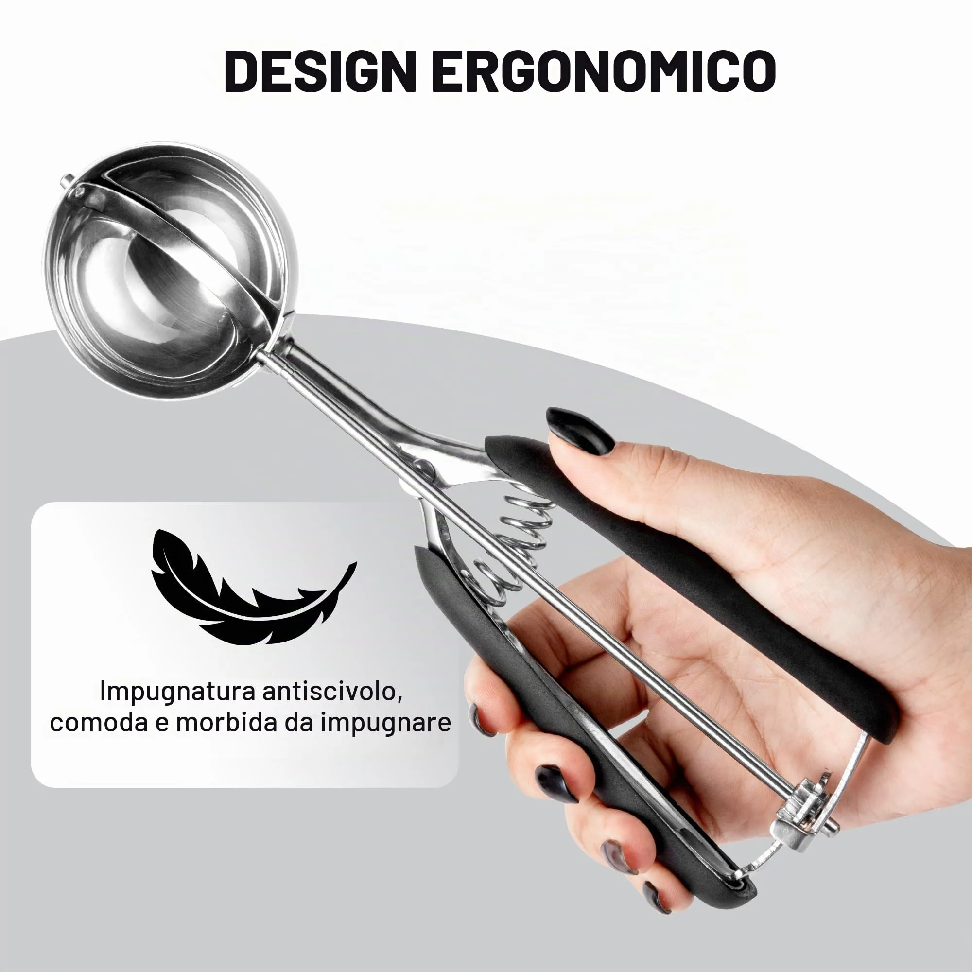 Porzionatore Per Gelato 60mm, Cucchiaio Gelato, TJ POP Paletta Per Gelato In Acciaio Inox Con Grilletto E Manico Confortevole Per Palla Gelato, Cottura, Palla Melone - immagine 6