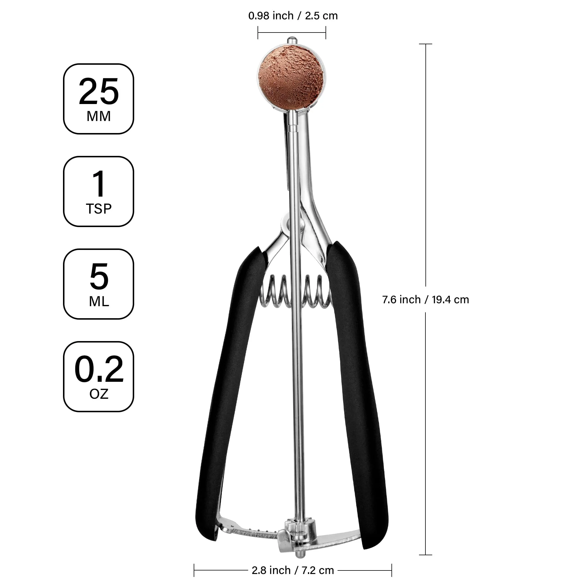 Porzionatore Per Gelato 25mm, Cucchiaio Gelato, TJ POP Molto Piccolo Paletta Per Gelato In Acciaio Inox Con Grilletto E Manico Confortevole Per Palla Gelato, Cottura, Palla Melone - immagine 2