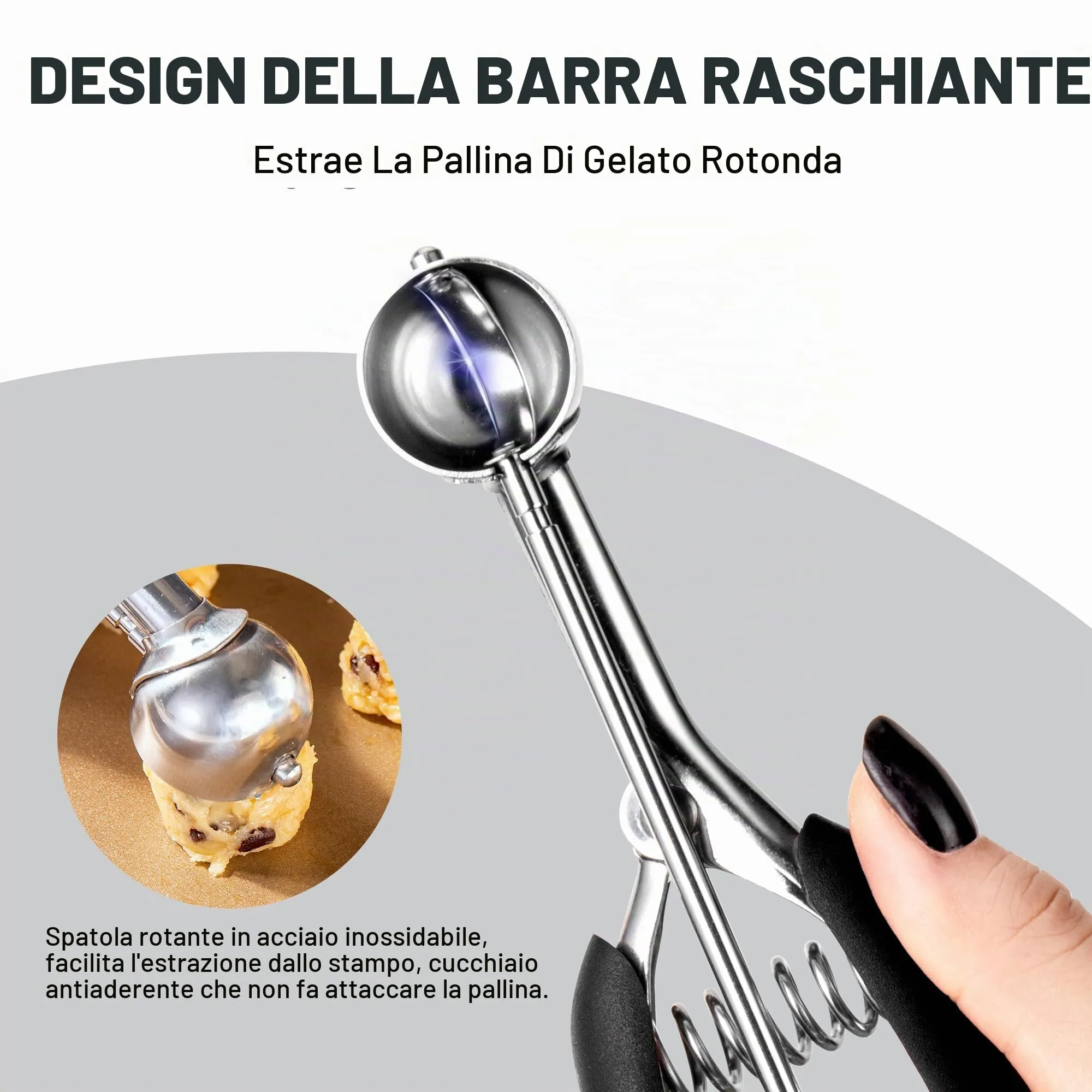 Porzionatore Per Gelato 25mm, Cucchiaio Gelato, TJ POP Molto Piccolo Paletta Per Gelato In Acciaio Inox Con Grilletto E Manico Confortevole Per Palla Gelato, Cottura, Palla Melone - immagine 5