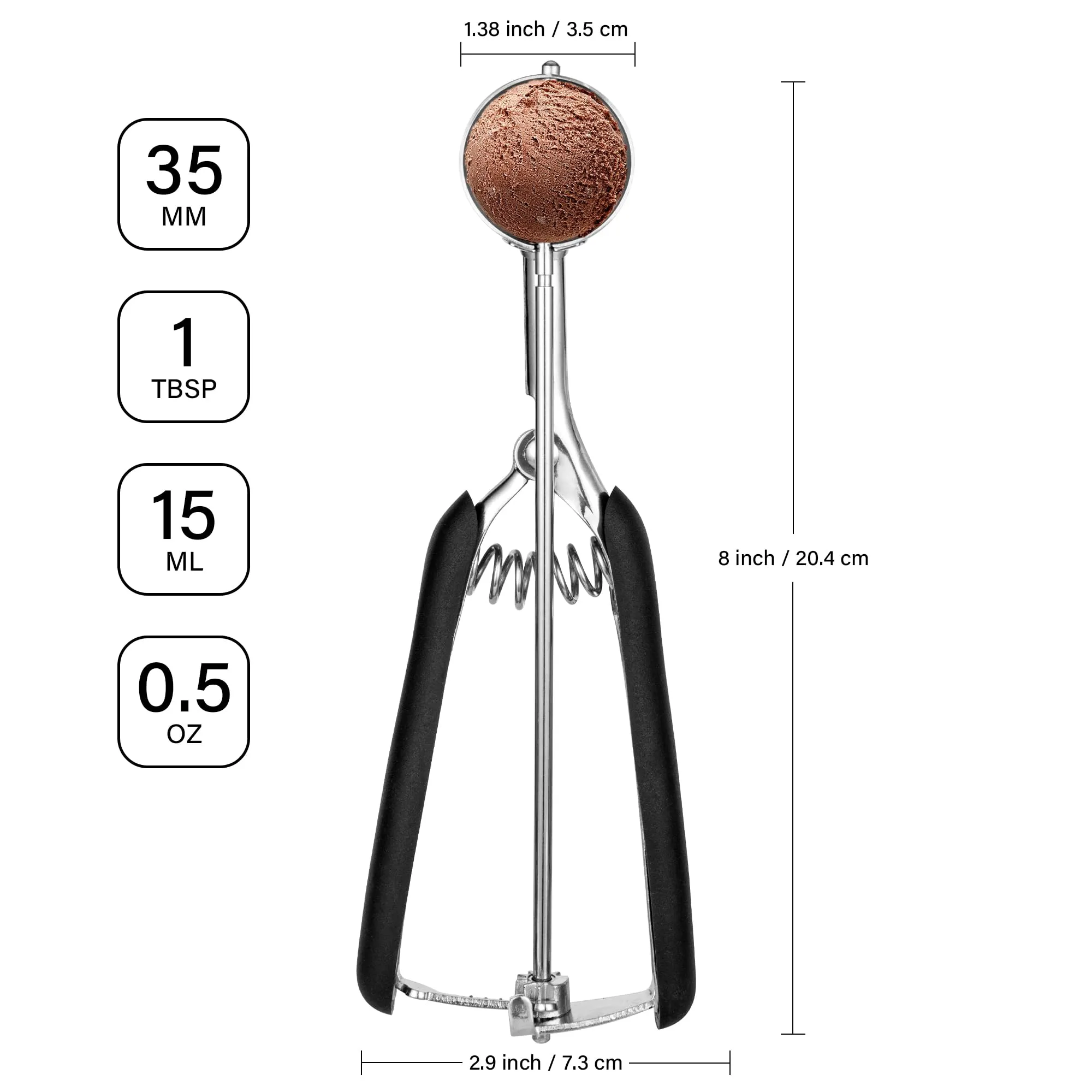 Porzionatore Per Gelato 35mm, Cucchiaio Gelato, TJ POP Paletta Per Gelato In Acciaio Inox Con Grilletto E Manico Confortevole Per Palla Gelato, Cottura, Palla Melone - immagine 2