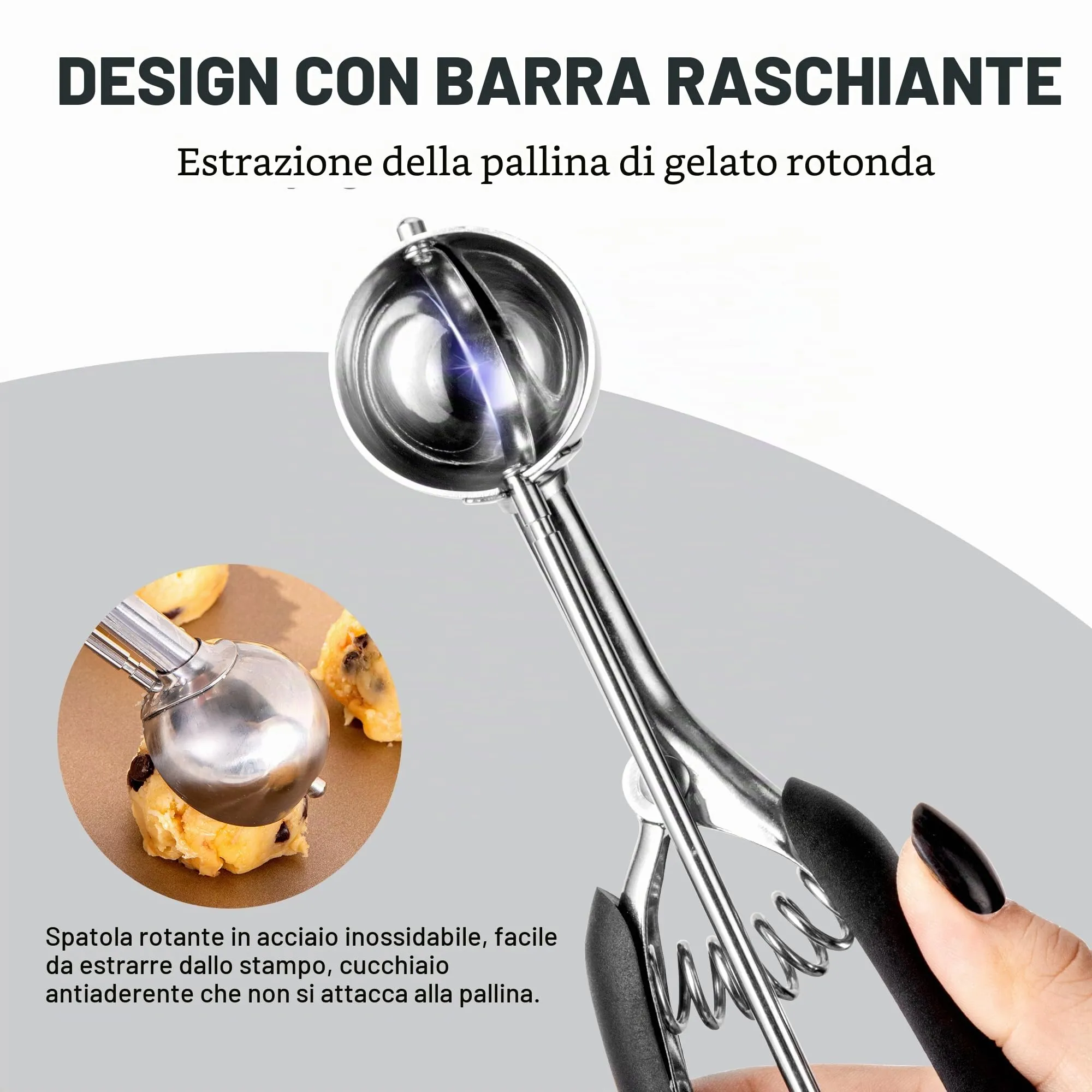 Porzionatore Per Gelato 35mm, Cucchiaio Gelato, TJ POP Paletta Per Gelato In Acciaio Inox Con Grilletto E Manico Confortevole Per Palla Gelato, Cottura, Palla Melone - immagine 4