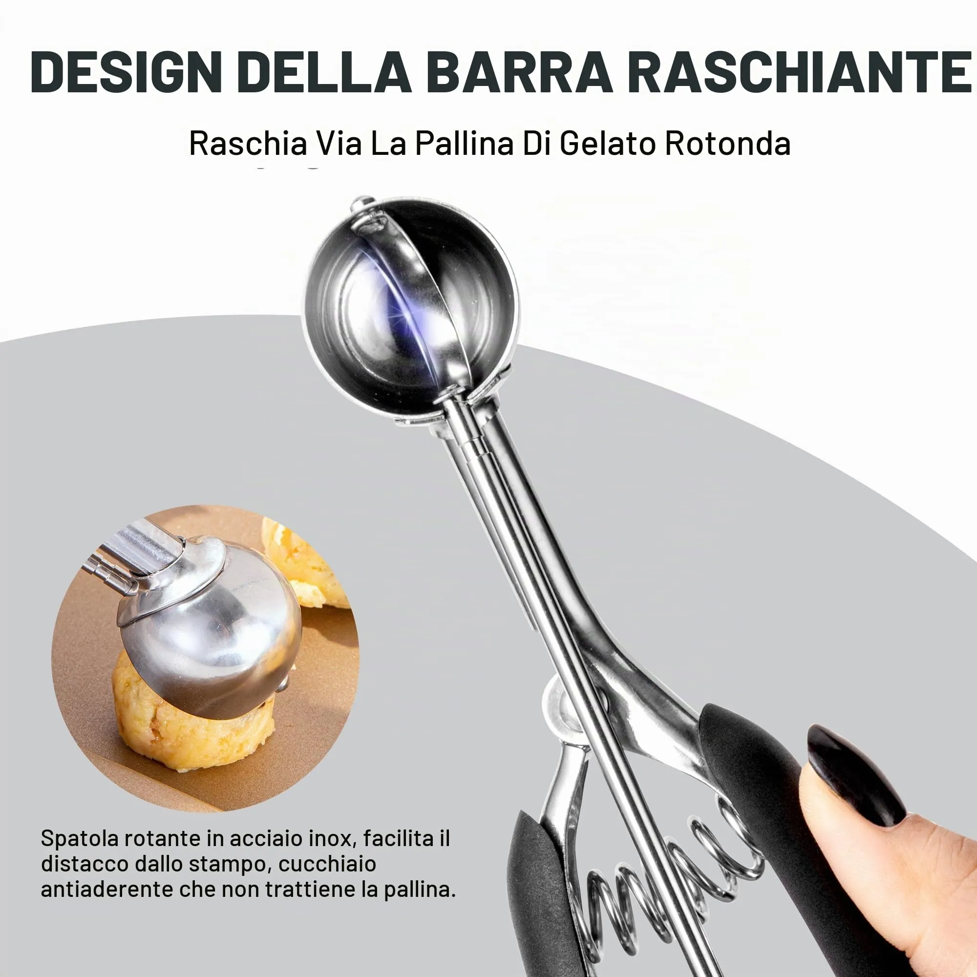 Porzionatore Per Gelato 30mm, Cucchiaio Gelato, TJ POP Molto piccolo Paletta Per Gelato In Acciaio Inox Con Grilletto E Manico Confortevole Per Palla Gelato, Cottura, Palla Melone - immagine 6