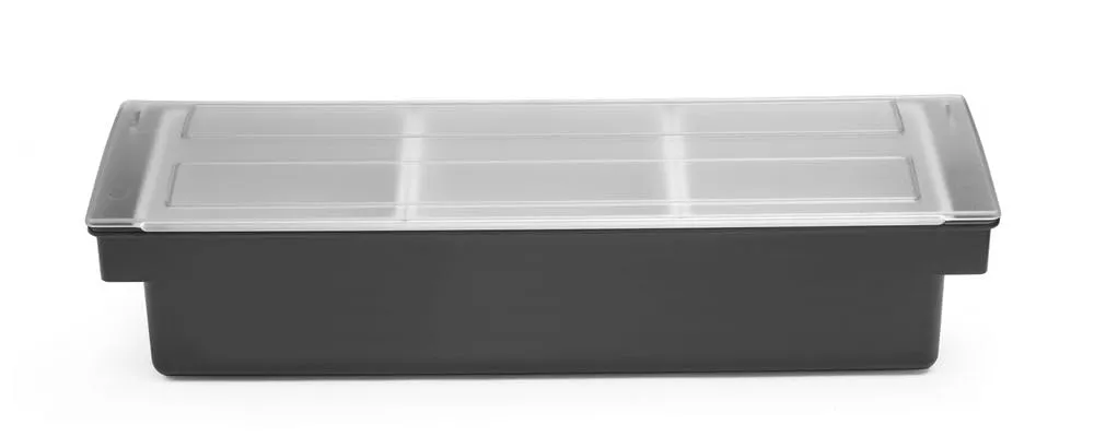 HENDI Porta Condimenti BarUp, Vaschetta Porta Guarnizioni per Cocktail con Coperchio Trasparente, 3 Contenitori in Polipropilene, 480x150x(H) 100mm, HIPS, Nero - immagine 2