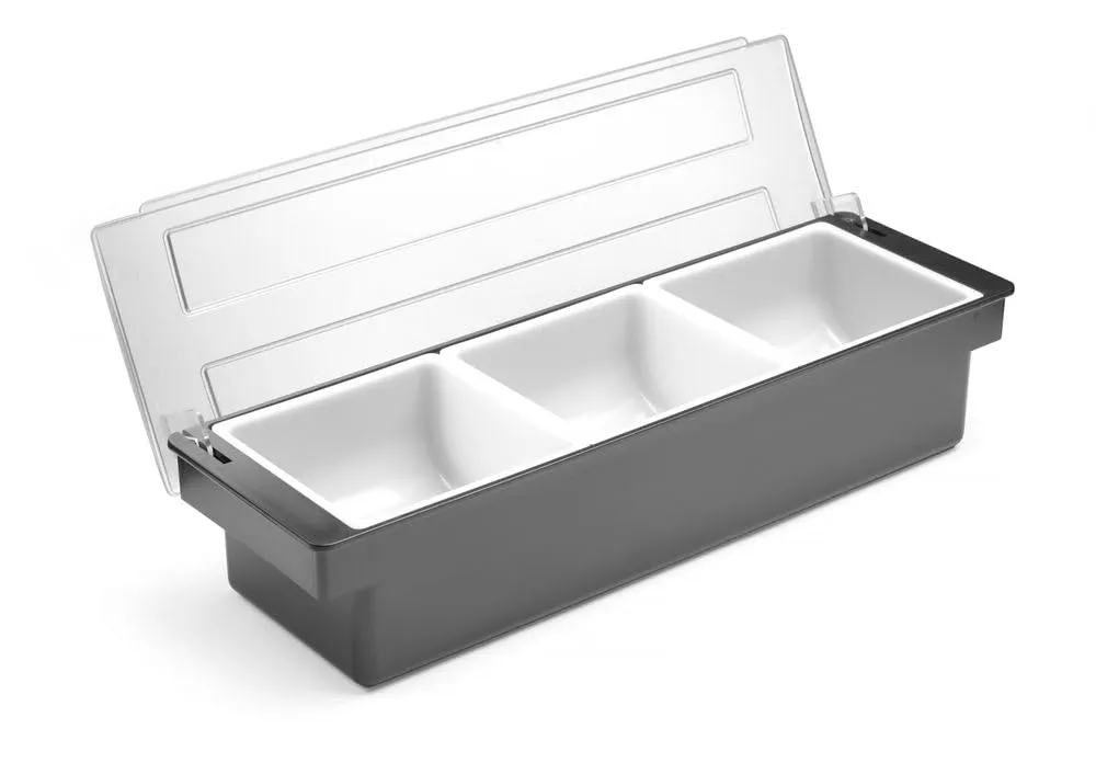 HENDI Porta Condimenti BarUp, Vaschetta Porta Guarnizioni per Cocktail con Coperchio Trasparente, 3 Contenitori in Polipropilene, 480x150x(H) 100mm, HIPS, Nero - immagine 3