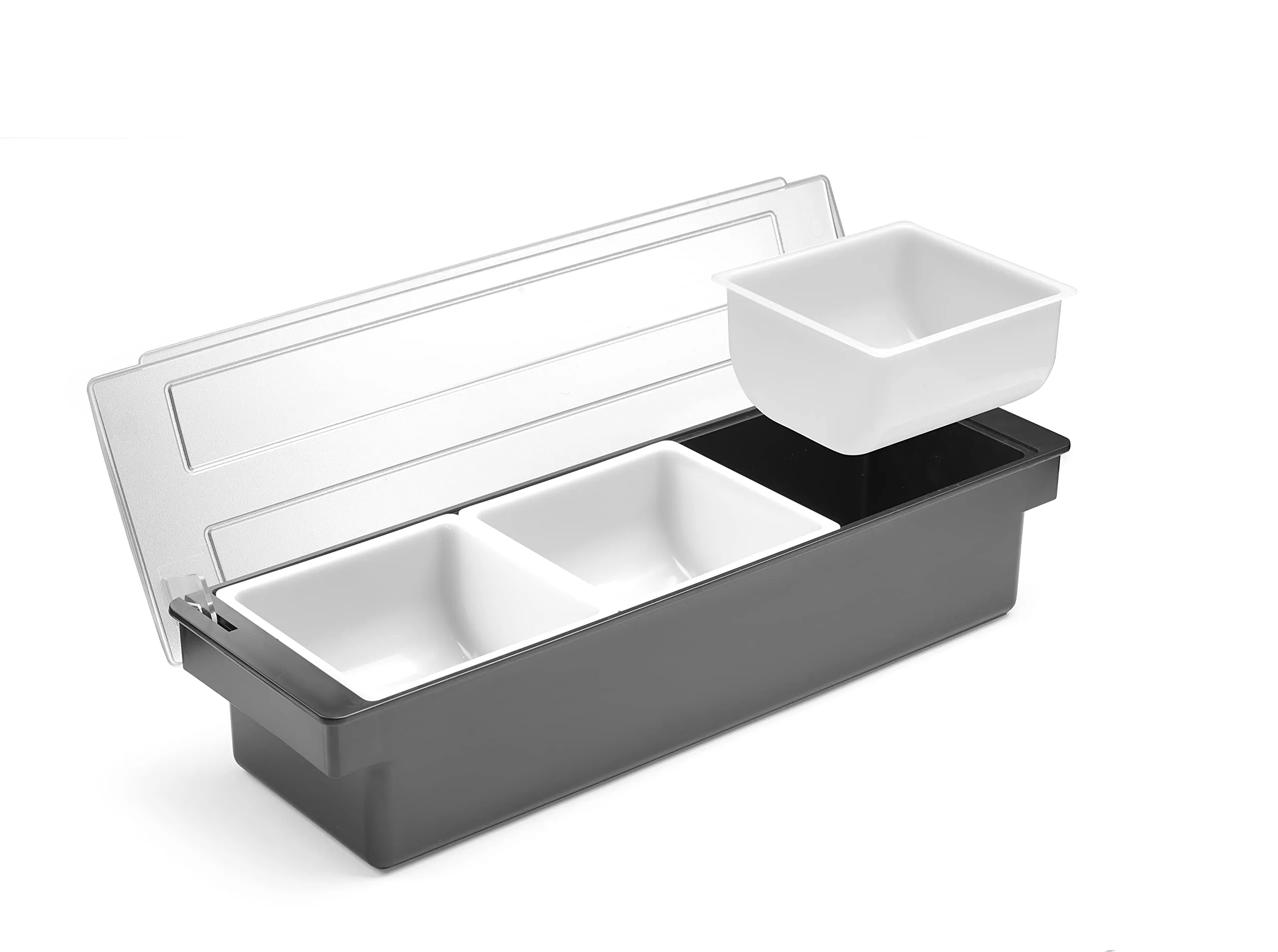 HENDI Porta Condimenti BarUp, Vaschetta Porta Guarnizioni per Cocktail con Coperchio Trasparente, 3 Contenitori in Polipropilene, 480x150x(H) 100mm, HIPS, Nero - immagine 5
