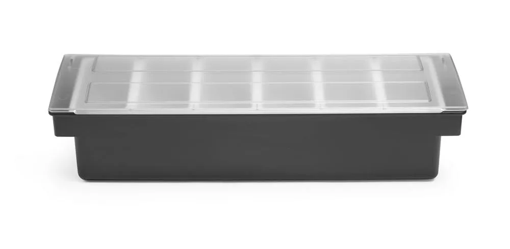 HENDI Porta Condimenti BarUp, Vaschetta Porta Guarnizioni per Cocktail con Coperchio Trasparente, 6 Contenitori in Polipropilene, 480x150x(H) 100mm, HIPS, Nero - immagine 2