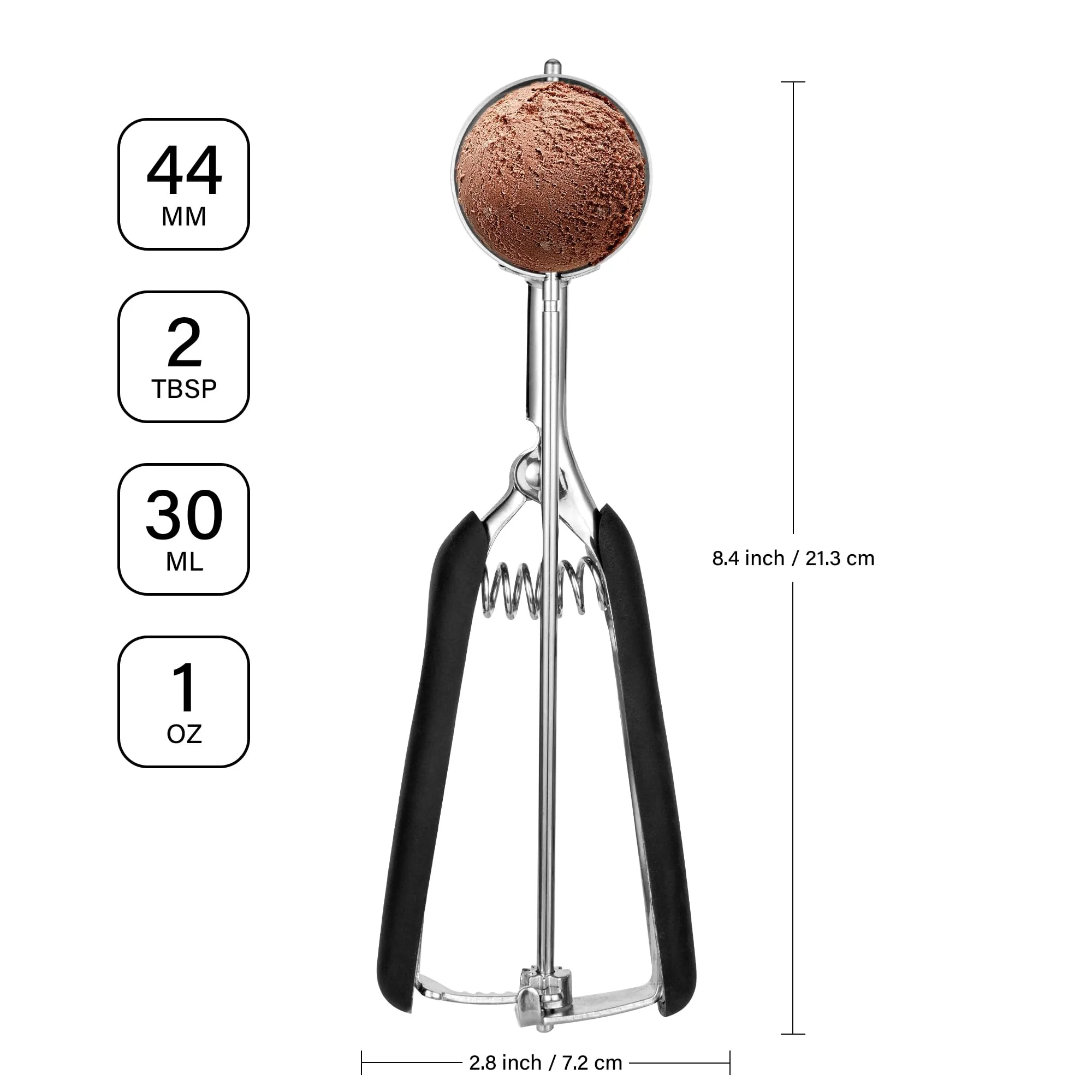 Porzionatore Per Gelato 44mm, Cucchiaio Gelato, TJ POP Paletta Per Gelato In Acciaio Inox Con Grilletto E Manico Confortevole Per Palla Gelato, Cottura, Palla Melone - immagine 2