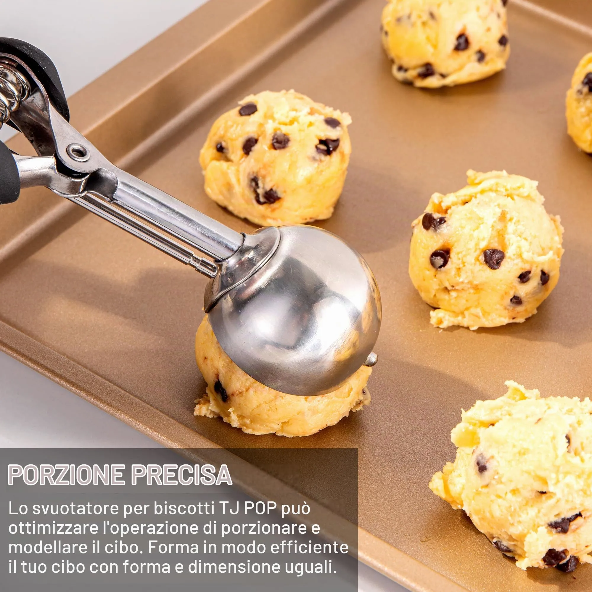 Porzionatore Per Gelato 44mm, Cucchiaio Gelato, TJ POP Paletta Per Gelato In Acciaio Inox Con Grilletto E Manico Confortevole Per Palla Gelato, Cottura, Palla Melone - immagine 4