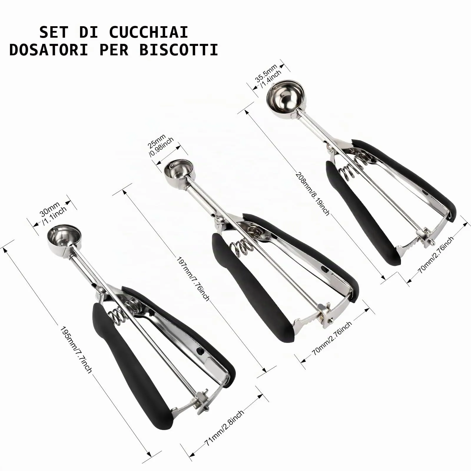 Tj Pop Set Piccola Paletta per Biscotti - 3 Pezzi Include 1 Cucchiaino / 2 Cucchiaini / 3 Cucchiaini Paletta per Impasto Biscotti e Gelato, Paletta per Biscotti in Acciaio Inox 304 per Cucinare - immagine 2
