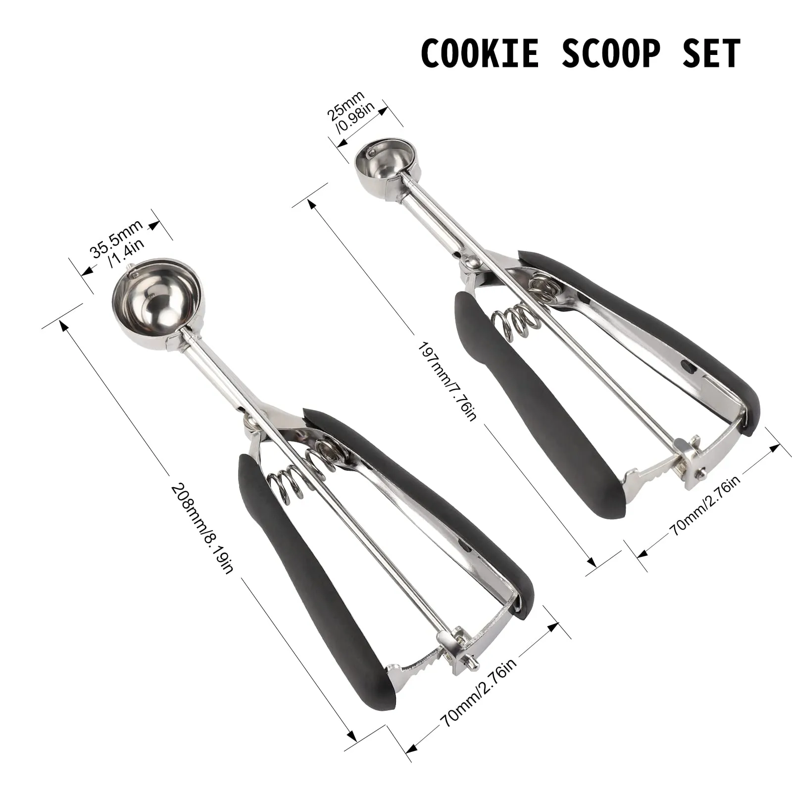 Set di Piccole Palette per Biscotti - 2 PZ Include 1 Cucchiaino / 1 Cucchiaio per Impasto di Biscotti, Palette per Biscotti da Forno, Realizzate in Acciaio Inox 18/8, Buone Maniglie Morbide - immagine 2