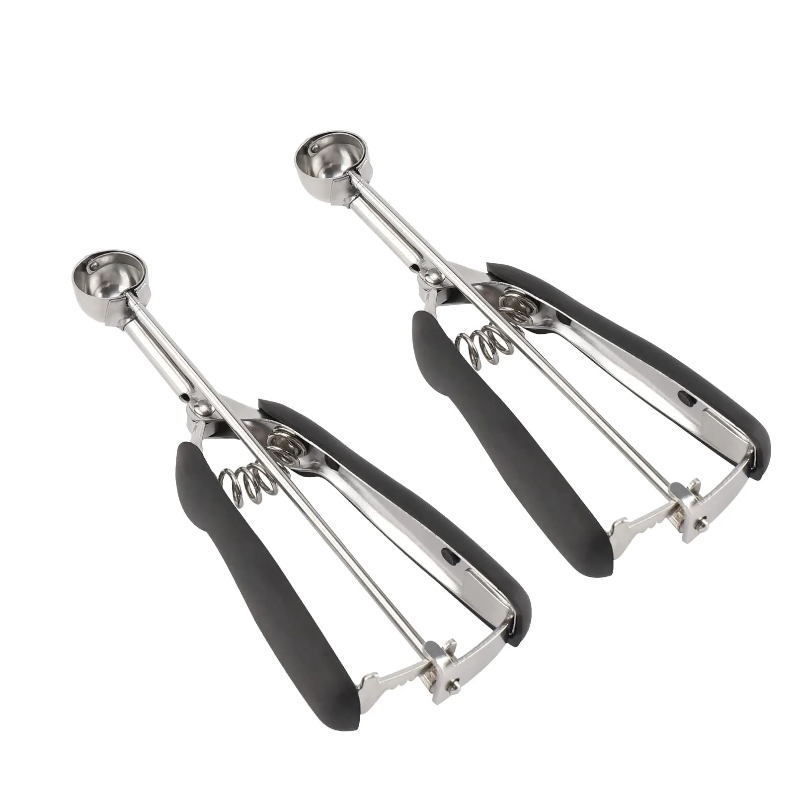 TJ POP Set di 2 dosatori per biscotti piccoli - include 1 cucchiaino / 2 cucchiaini per impasto, dosatori per biscotti da forno, dosatori per gelato in acciaio inox 18/8, buone impugnature morbide - immagine 1