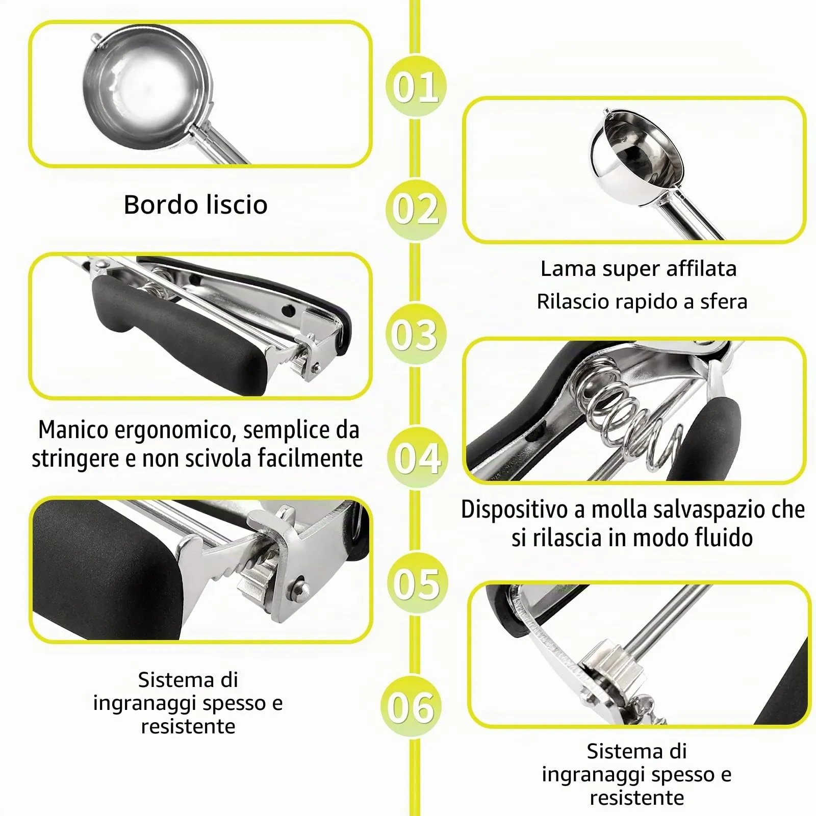 TJ POP Set di 2 dosatori per biscotti piccoli - include 1 cucchiaino / 2 cucchiaini per impasto, dosatori per biscotti da forno, dosatori per gelato in acciaio inox 18/8, buone impugnature morbide - immagine 9