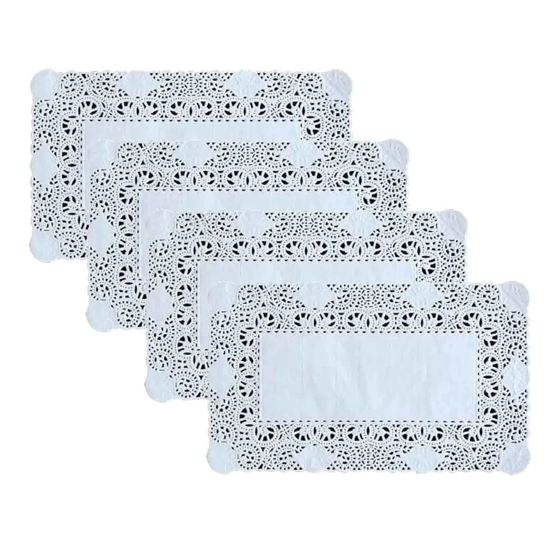 MAQA 250 pz Centrini Carta Pizzo per Feste e Matrimoni 15x30 cm, Centrino Carta Rettangolare per Decorazioni, Merletto Bianco Decorativo per Cerimonie - immagine 2