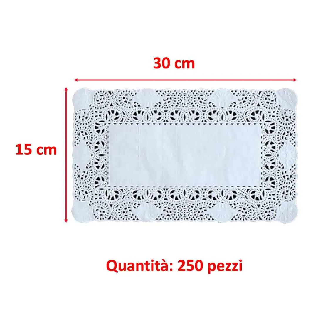 MAQA 250 pz Centrini Carta Pizzo per Feste e Matrimoni 15x30 cm, Centrino Carta Rettangolare per Decorazioni, Merletto Bianco Decorativo per Cerimonie - immagine 3