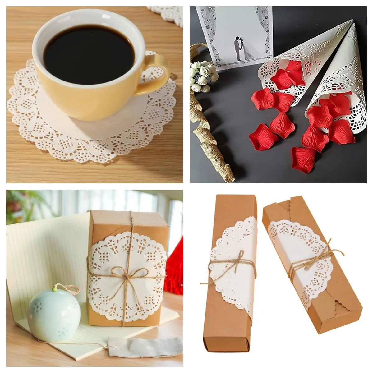 Centrini Carta Pizzo, 150 pezzi 3,5 pollici Bianco Pizzo Centrino Carta Rotondo per Dessert, Matrimonio, Decorazione per Tavola - immagine 7