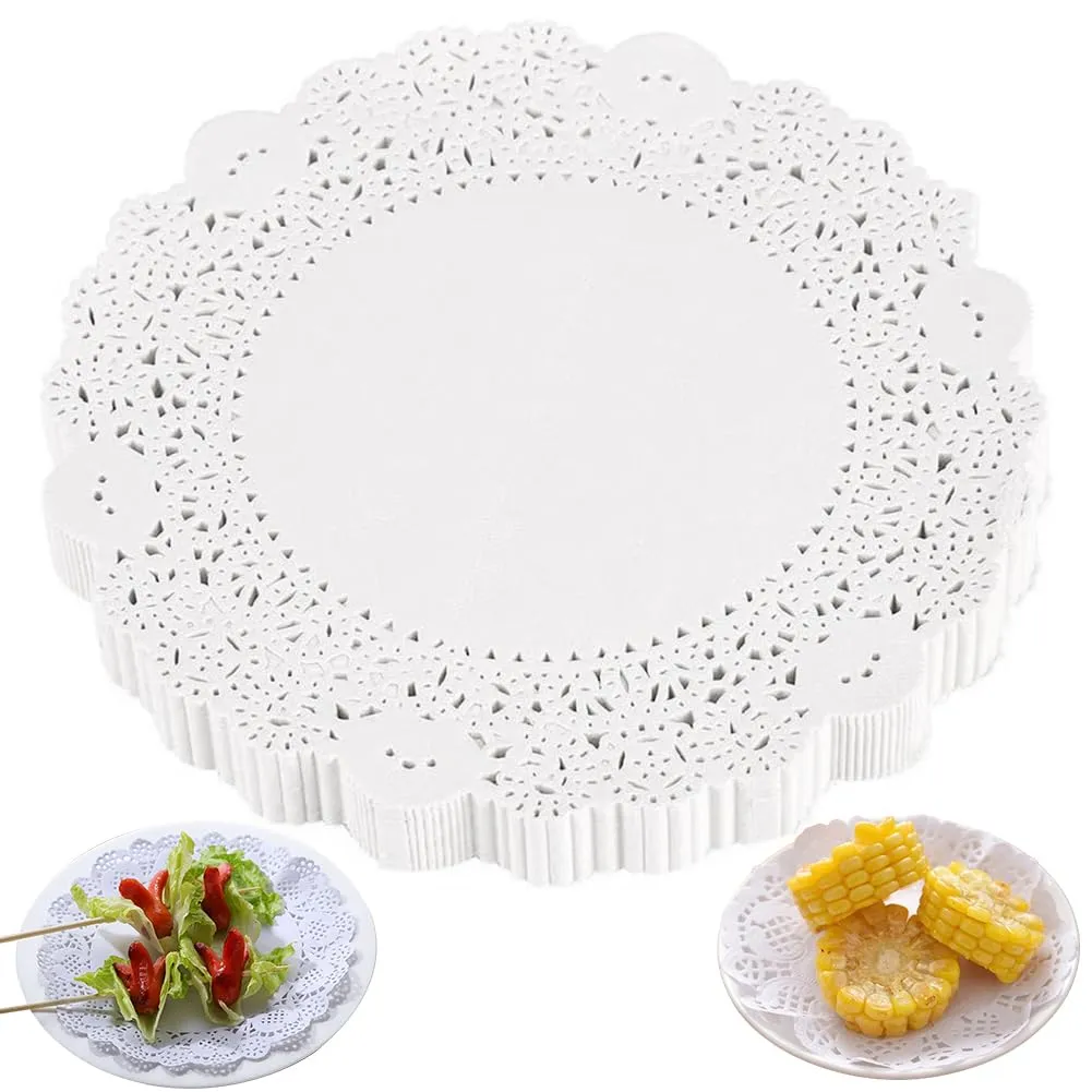 Sottotorta Rotondo in Carta,150 pezzi centrini di carta in pizzo bianco per assorbire l'olio carte decorative da tavola tovagliette strumenti da forno accessori - immagine 1