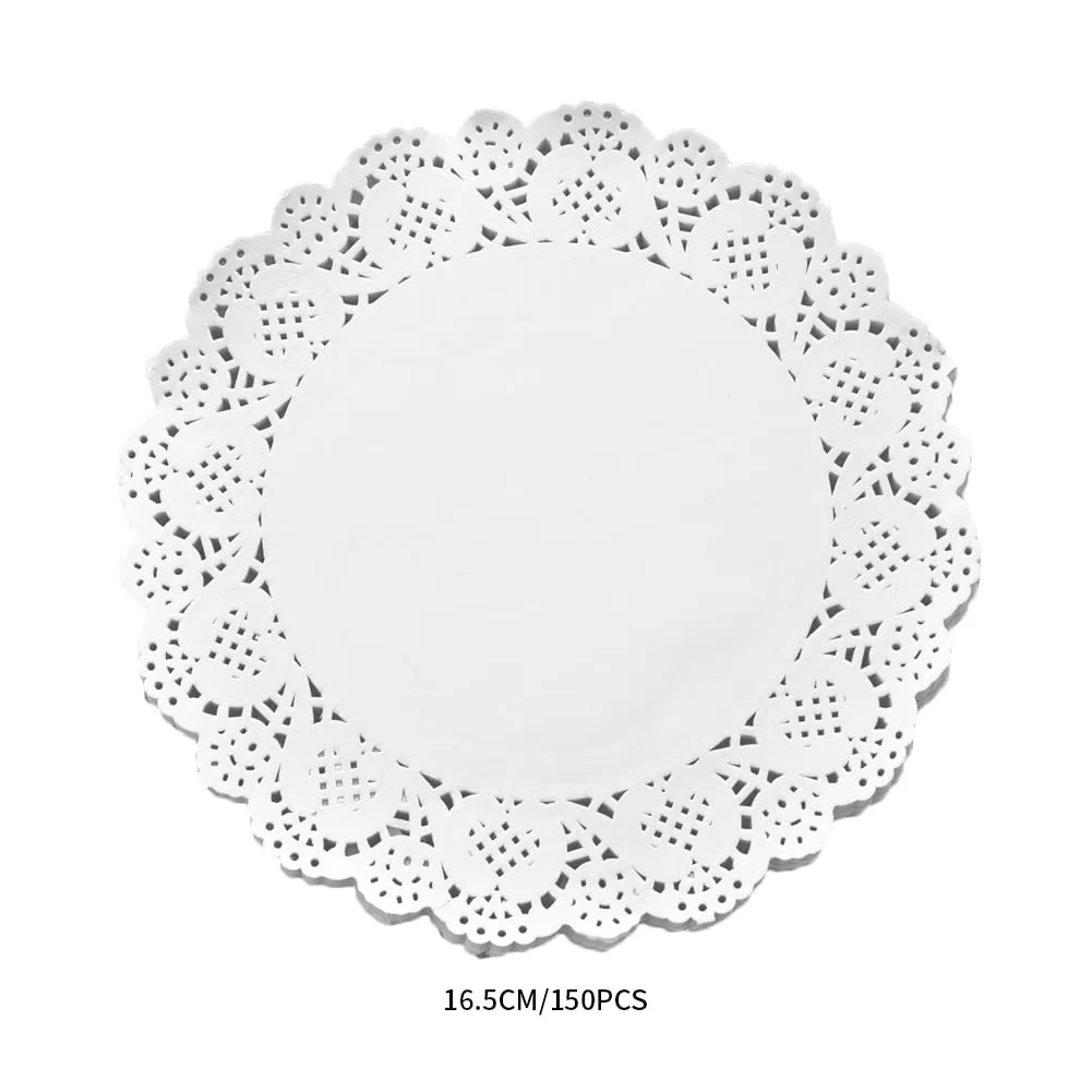Sottotorta Rotondo in Carta,150 pezzi centrini di carta in pizzo bianco per assorbire l'olio carte decorative da tavola tovagliette strumenti da forno accessori - immagine 2