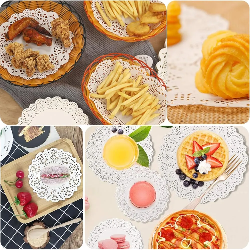 Sottotorta Rotondo in Carta,150 pezzi centrini di carta in pizzo bianco per assorbire l'olio carte decorative da tavola tovagliette strumenti da forno accessori - immagine 4