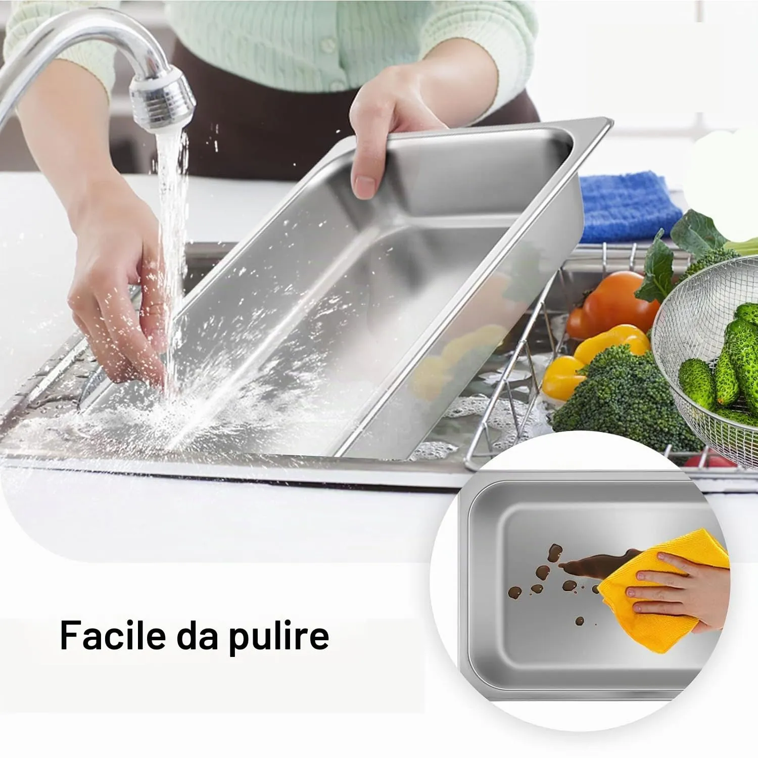 ORFCP 2 contenitori in acciaio inox con coperchio, 65 mm di altezza, contenitore per alimenti in acciaio inox, gastronorm 1/3 resistente al calore, 32,5 x 17,5 x 6,5 cm - immagine 4