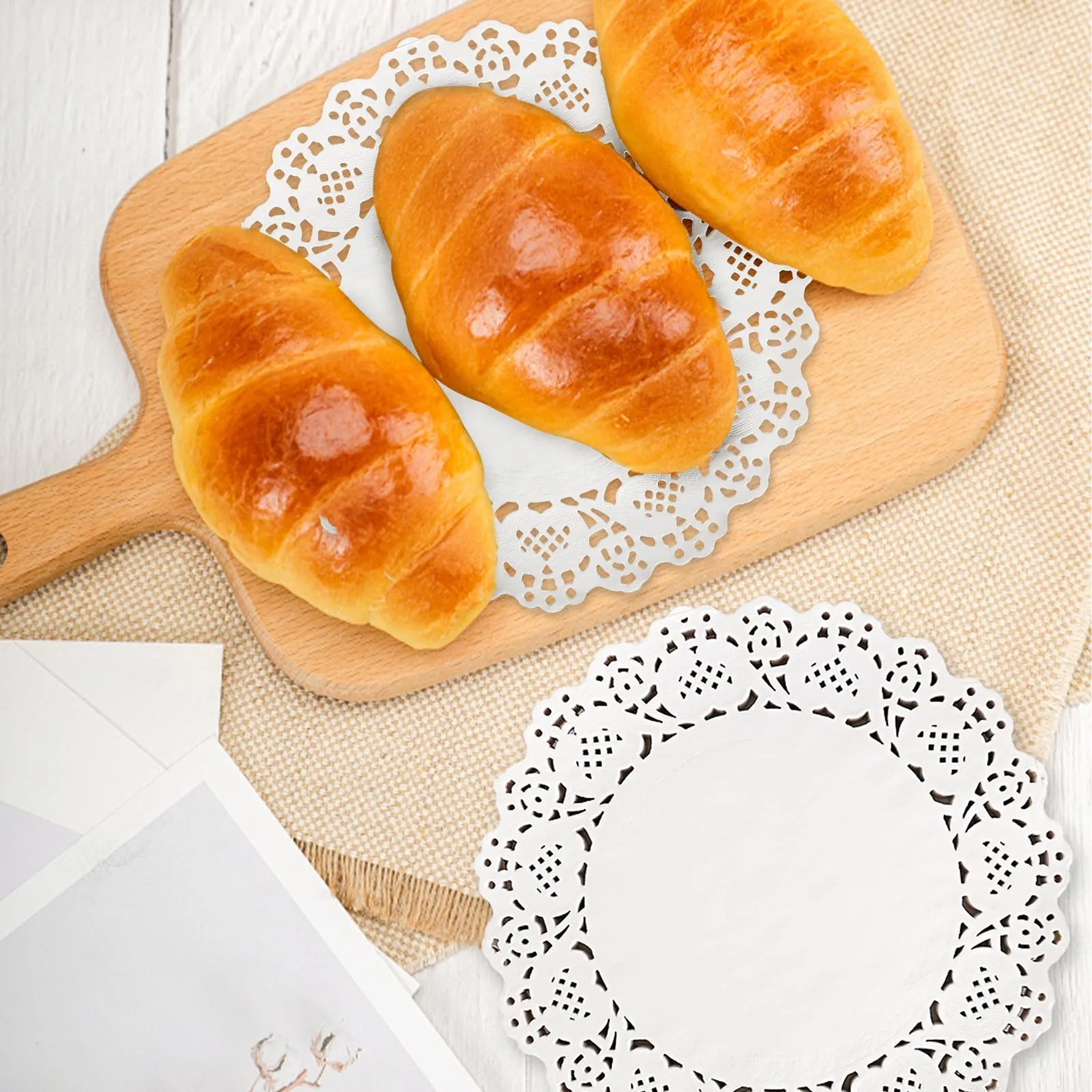 bssmmai 140 pezzi punta rotonda per torta, 24 cm, piccola rotonda, in carta rotonda per torte, vassoi fai da te, feste, matrimoni (bianco) - immagine 6