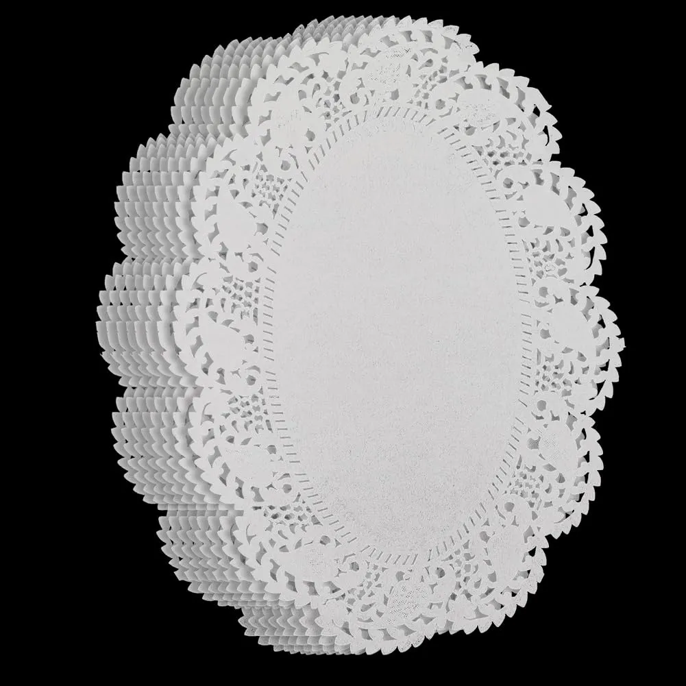 CREATCABIN 100 pz. Centrini Carta Ovali Bianchi Centrini Carta Alimenti Tovagliette Carta in Pizzo Antigrasso Stoviglie USA e Getta Decorazione Vassoi Dessert Cibo Fritto Stoviglie Cucina 25.5x19cm - immagine 1