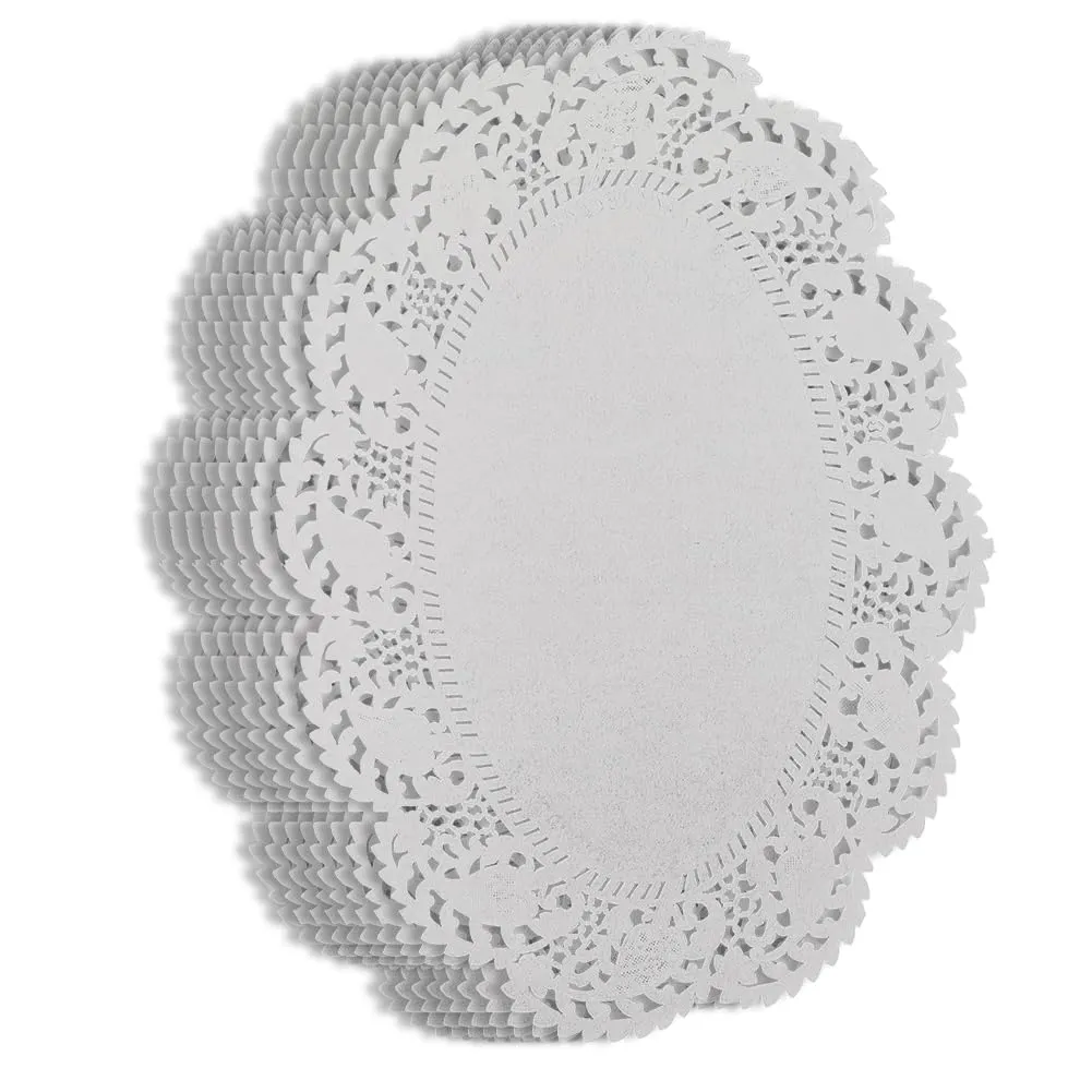 CREATCABIN 100 pz. Centrini Carta Ovali Bianchi Centrini Carta Alimenti Tovagliette Carta in Pizzo Antigrasso Stoviglie USA e Getta Decorazione Vassoi Dessert Cibo Fritto Stoviglie Cucina 25.5x19cm - immagine 6
