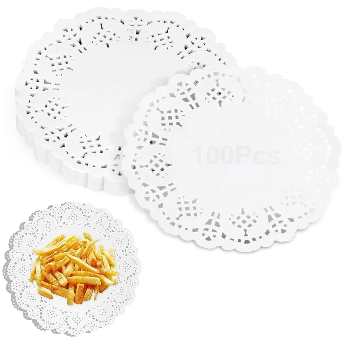 OIXEYA 200 Pezzi Centrini Carta Pizzo, 4,5 Pollici Bianco Pizzo Carta Di Pizzo, Centrini di Carta in Pizzo per Dessert,Matrimonio,Decorazione per Tavola - immagine 1
