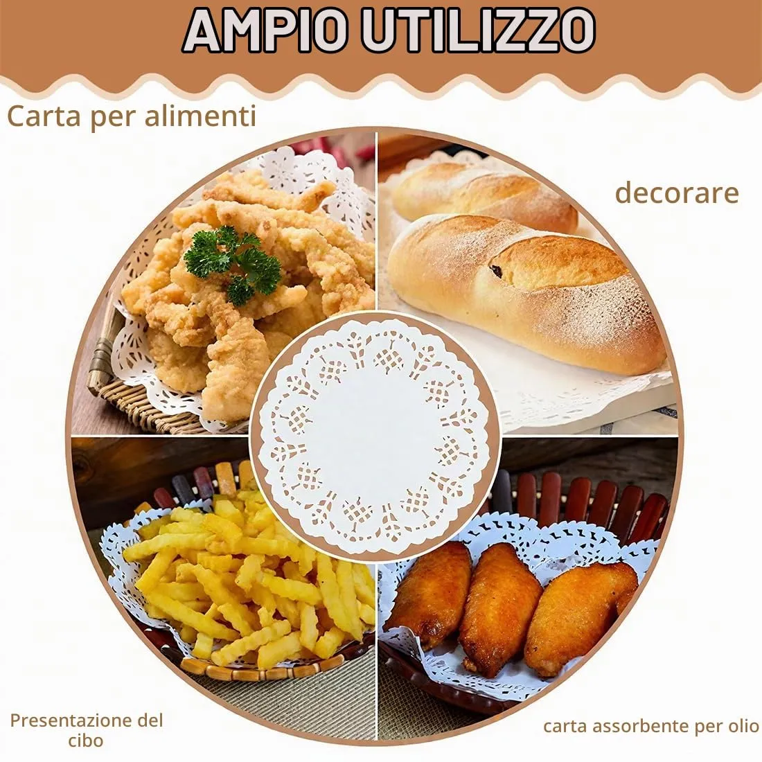 OIXEYA 200 Pezzi Centrini Carta Pizzo, 4,5 Pollici Bianco Pizzo Carta Di Pizzo, Centrini di Carta in Pizzo per Dessert,Matrimonio,Decorazione per Tavola - immagine 6