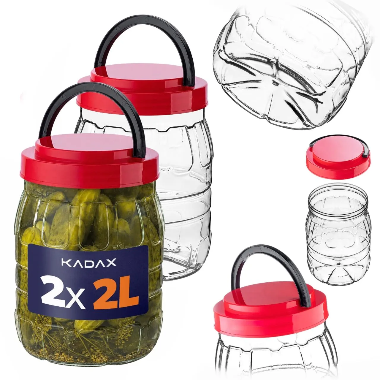 KADAX Barattoli da 2 l con coperchio, set da 2 pezzi, in plastica, contenitori per alimenti, contenitori di plastica, contenitori di plastica - immagine 1