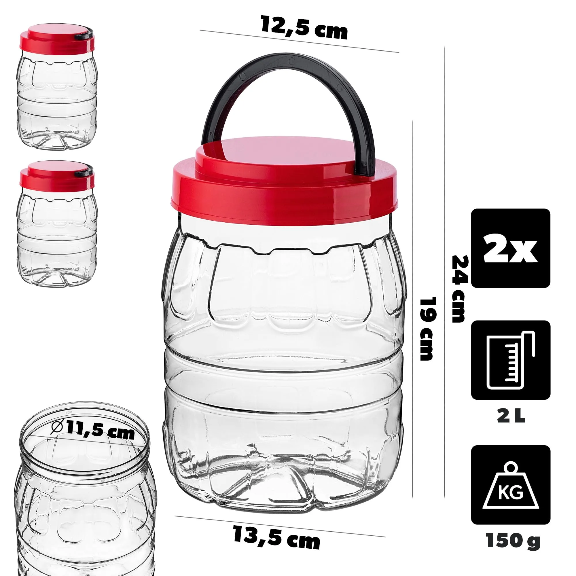 KADAX Barattoli da 2 l con coperchio, set da 2 pezzi, in plastica, contenitori per alimenti, contenitori di plastica, contenitori di plastica - immagine 2