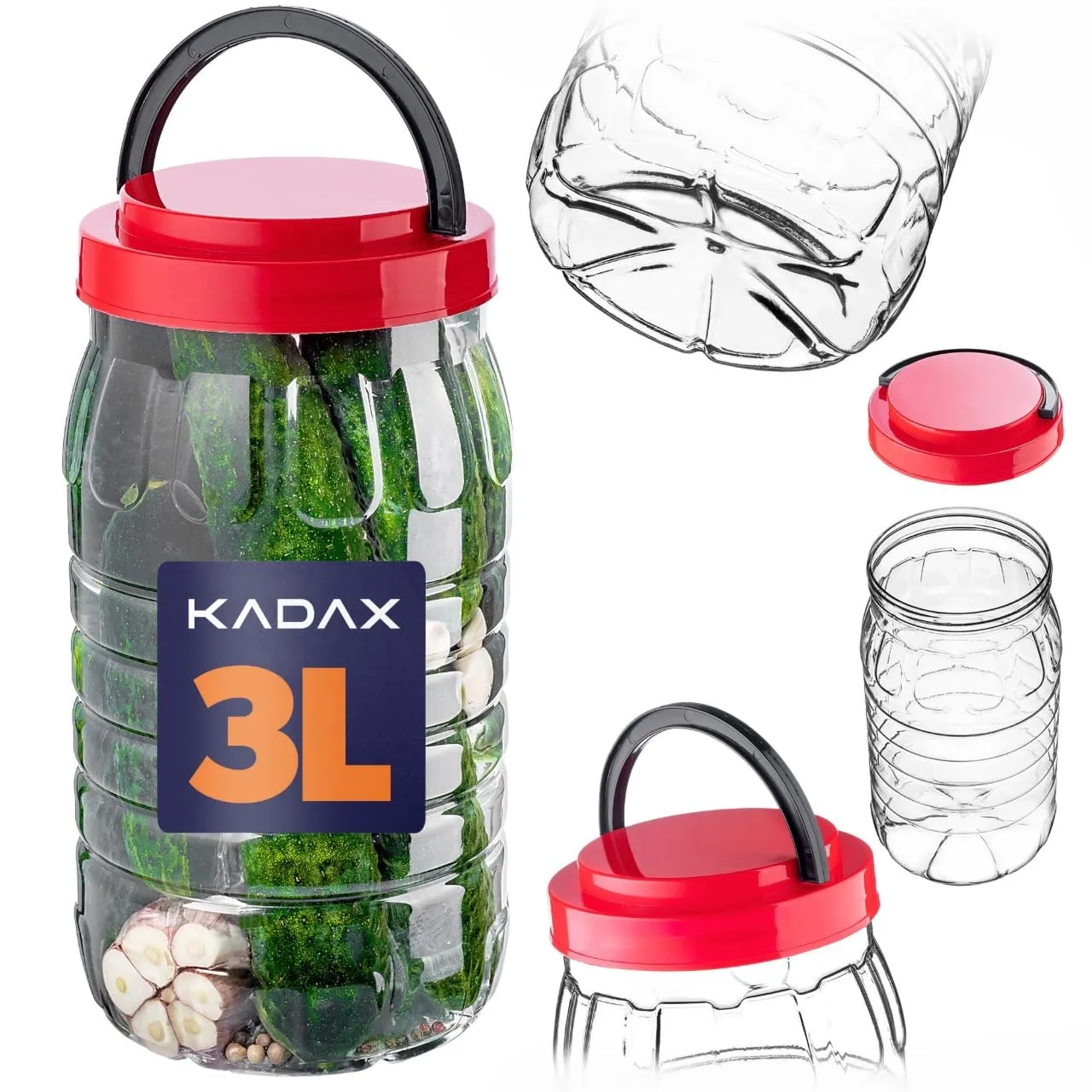 KADAX Barattolo da 3 l con coperchio, 1 pezzo, contenitore in plastica PET, contenitore da cucina, contenitore in plastica per alimenti, contenitore per alimenti - immagine 1