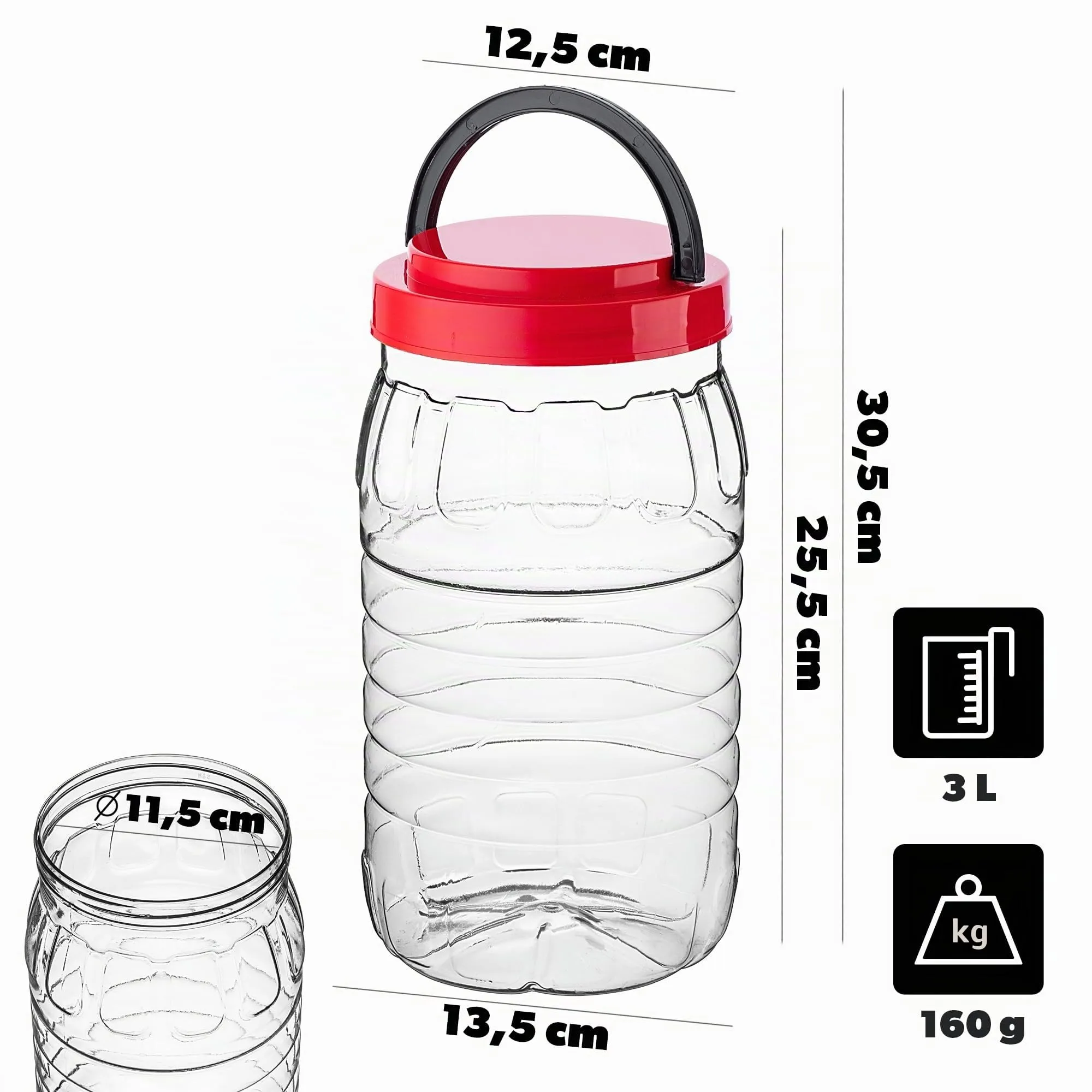 KADAX Barattolo da 3 l con coperchio, 1 pezzo, contenitore in plastica PET, contenitore da cucina, contenitore in plastica per alimenti, contenitore per alimenti - immagine 2